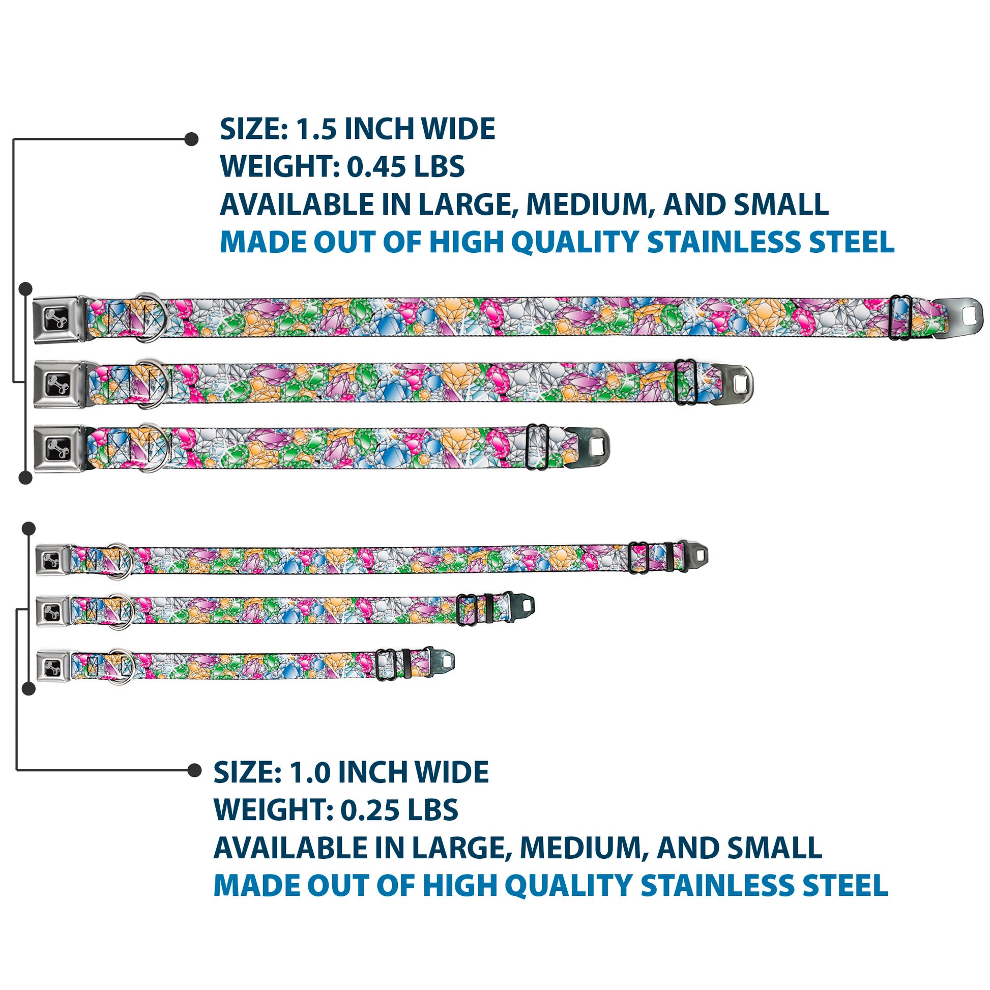 Dog Bone Seatbelt Buckle Collar - Gems Stacked Multi Color Seatbelt Buckle Collars Buckle-Down