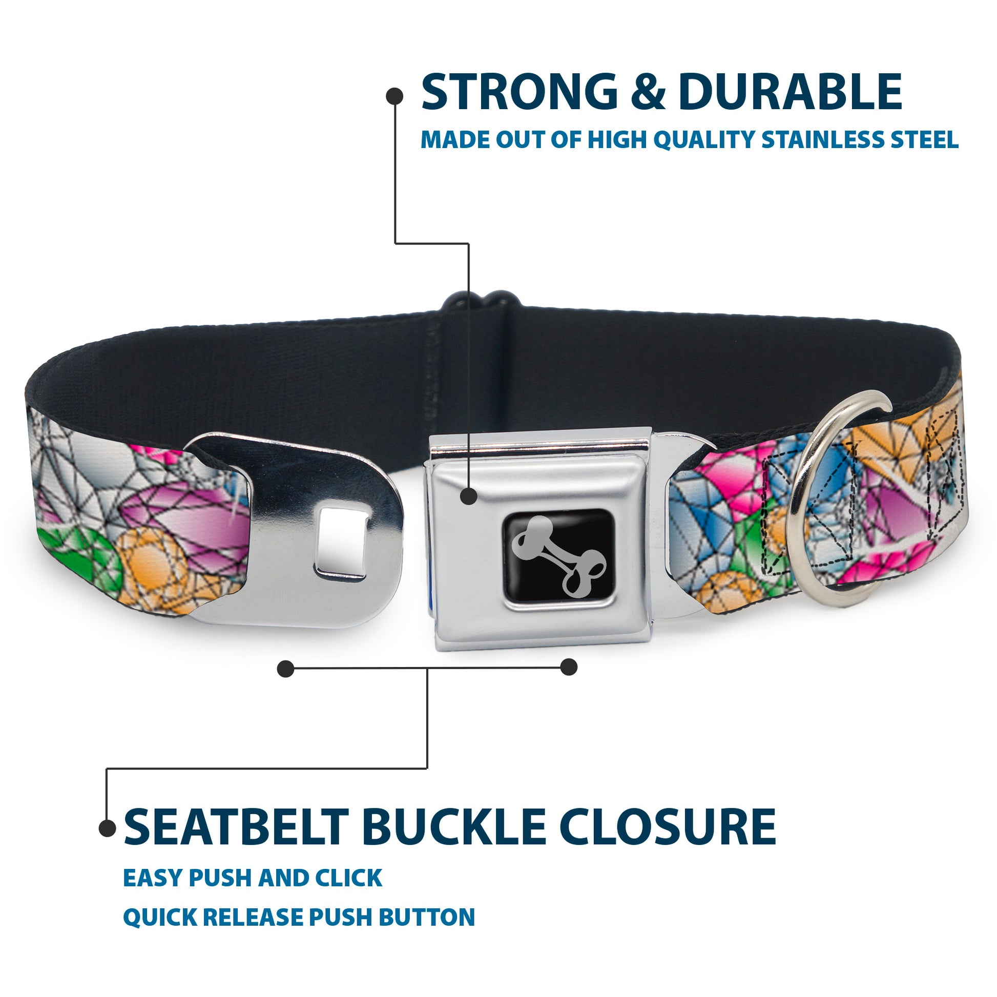 Dog Bone Seatbelt Buckle Collar - Gems Stacked Multi Color Seatbelt Buckle Collars Buckle-Down