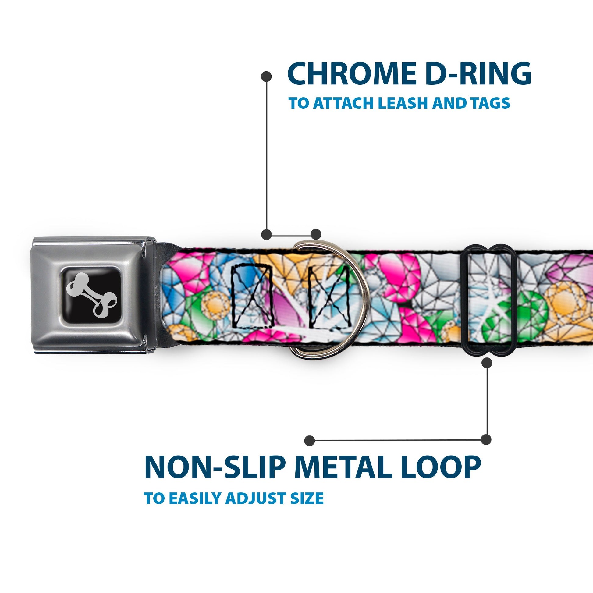 Dog Bone Seatbelt Buckle Collar - Gems Stacked Multi Color Seatbelt Buckle Collars Buckle-Down