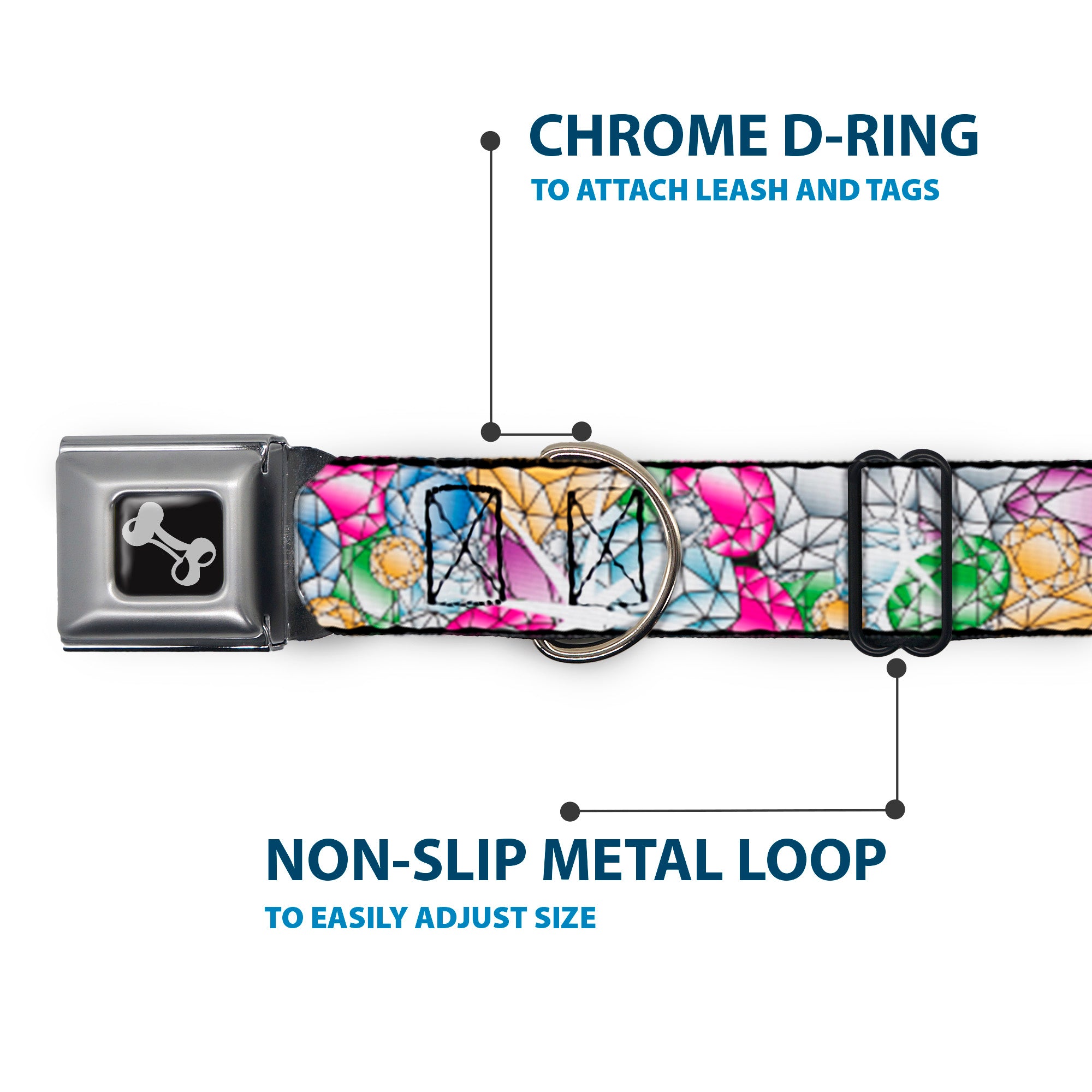 Dog Bone Seatbelt Buckle Collar - Gems Stacked Multi Color Seatbelt Buckle Collars Buckle-Down