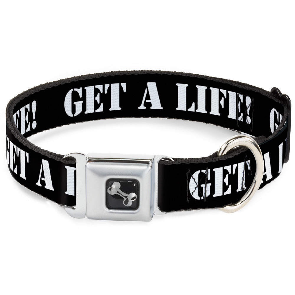 Dog Bone Seatbelt Buckle Collar - GET A LIFE! Black/White Seatbelt Buckle Collars Buckle-Down