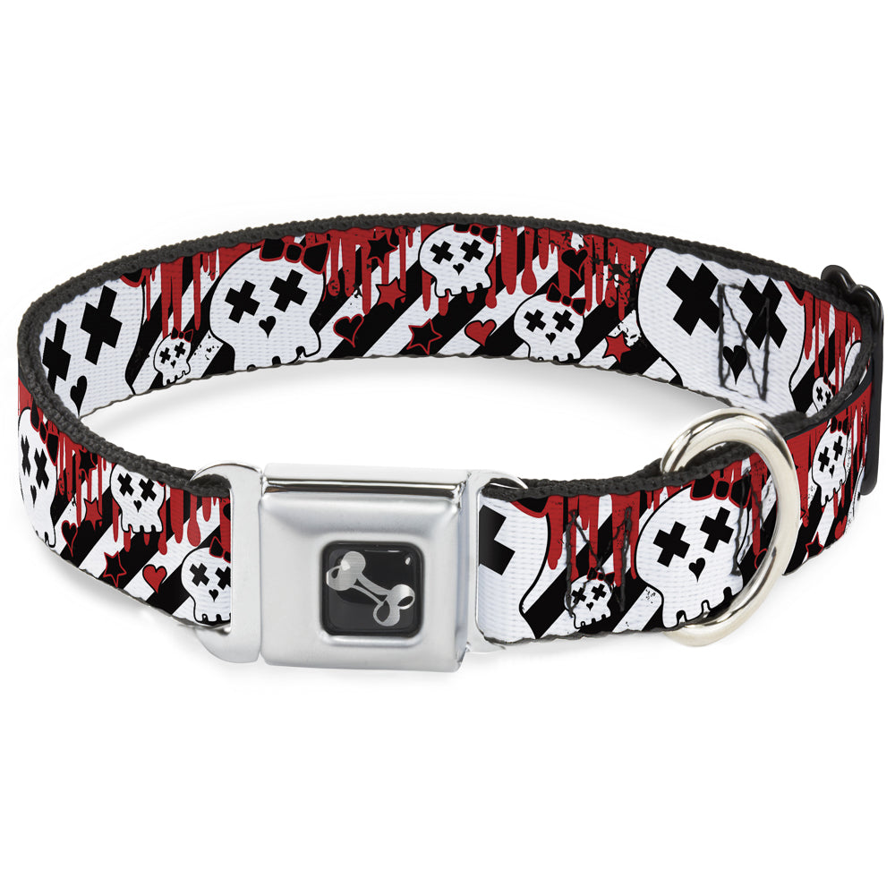Dog Bone Seatbelt Buckle Collar - Girlie Skull Black/White w/Red Paint Drips Seatbelt Buckle Collars Buckle-Down