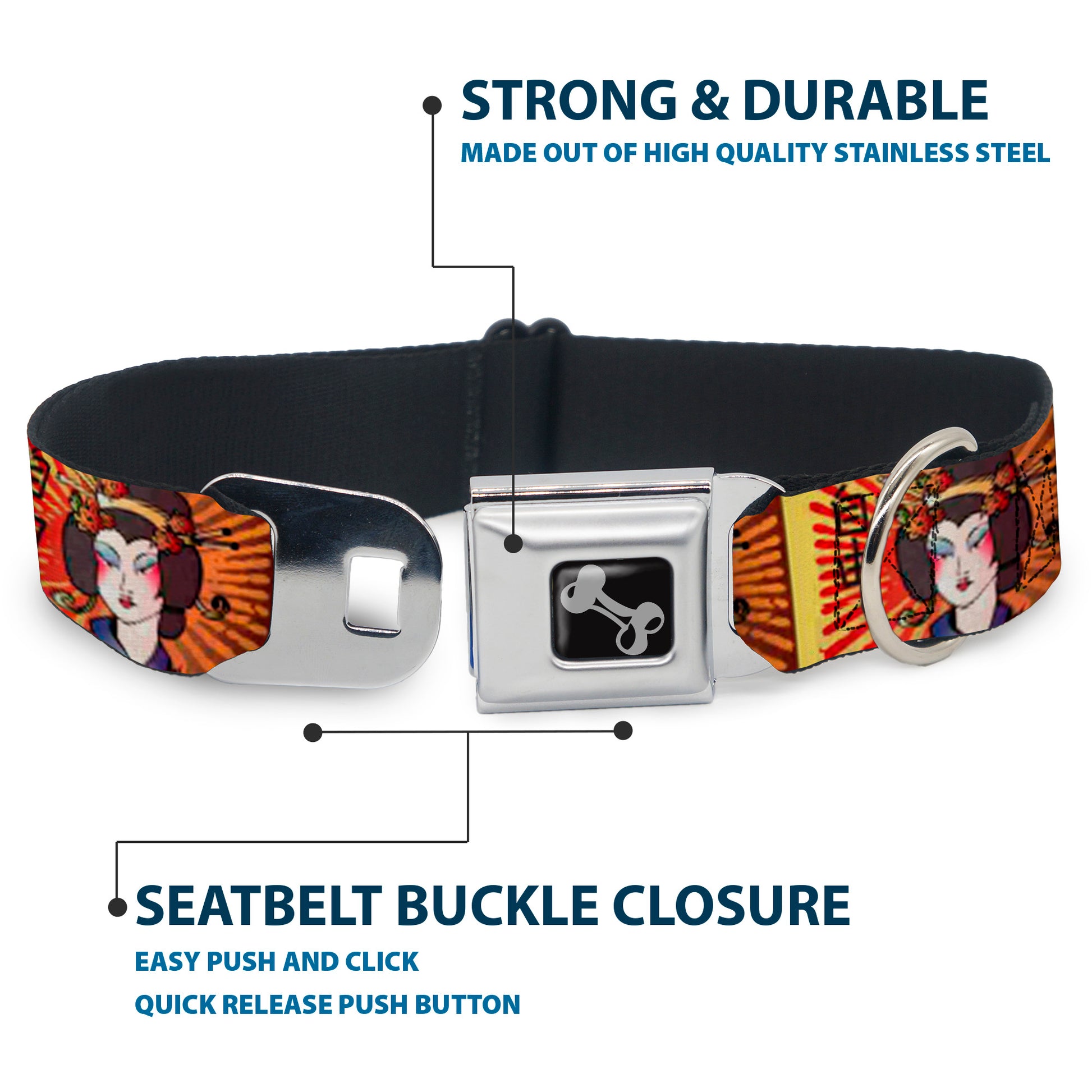 Dog Bone Seatbelt Buckle Collar - Geisha Distressed Repeat Seatbelt Buckle Collars Buckle-Down