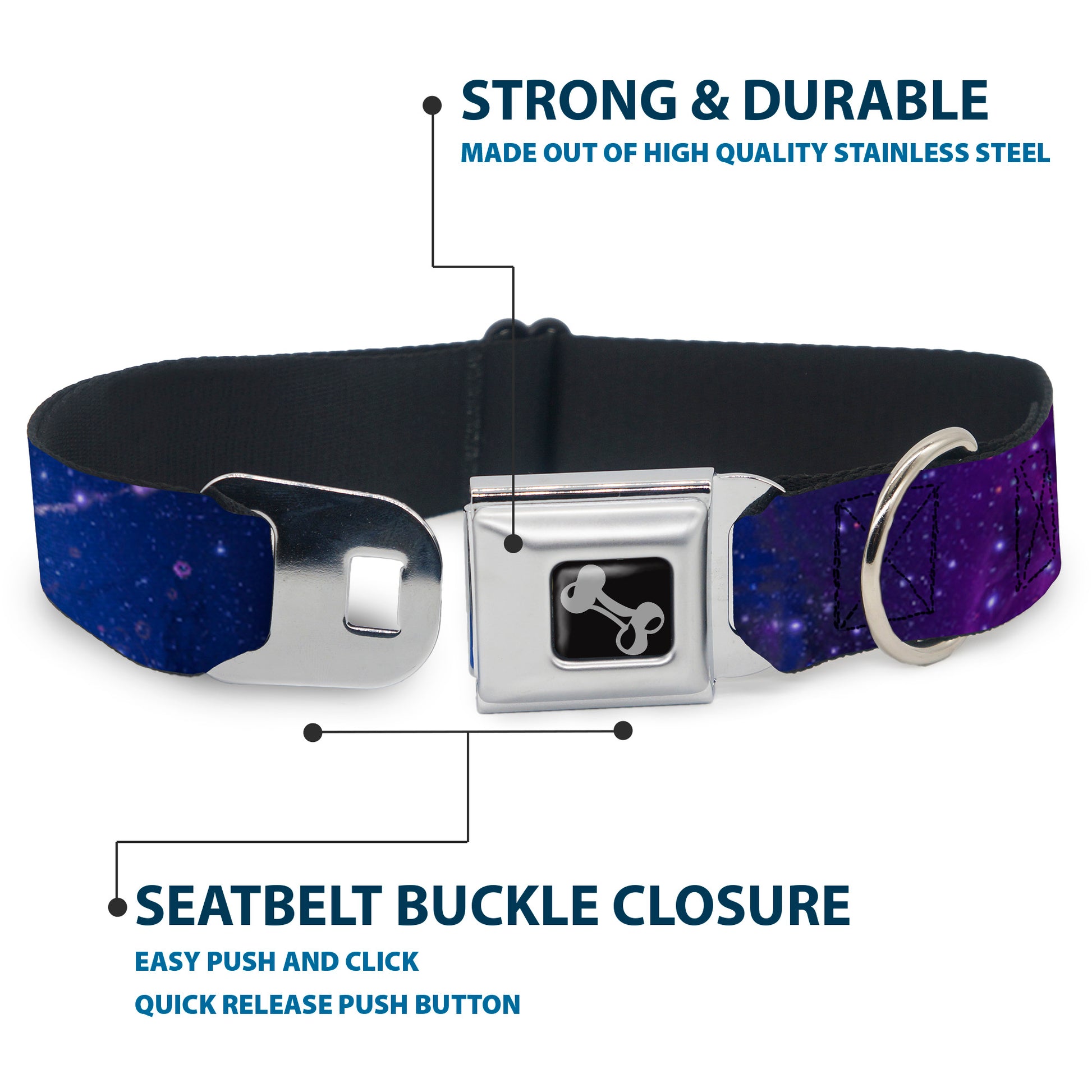 Dog Bone Seatbelt Buckle Collar - Galaxy Blues/Purples Seatbelt Buckle Collars Buckle-Down