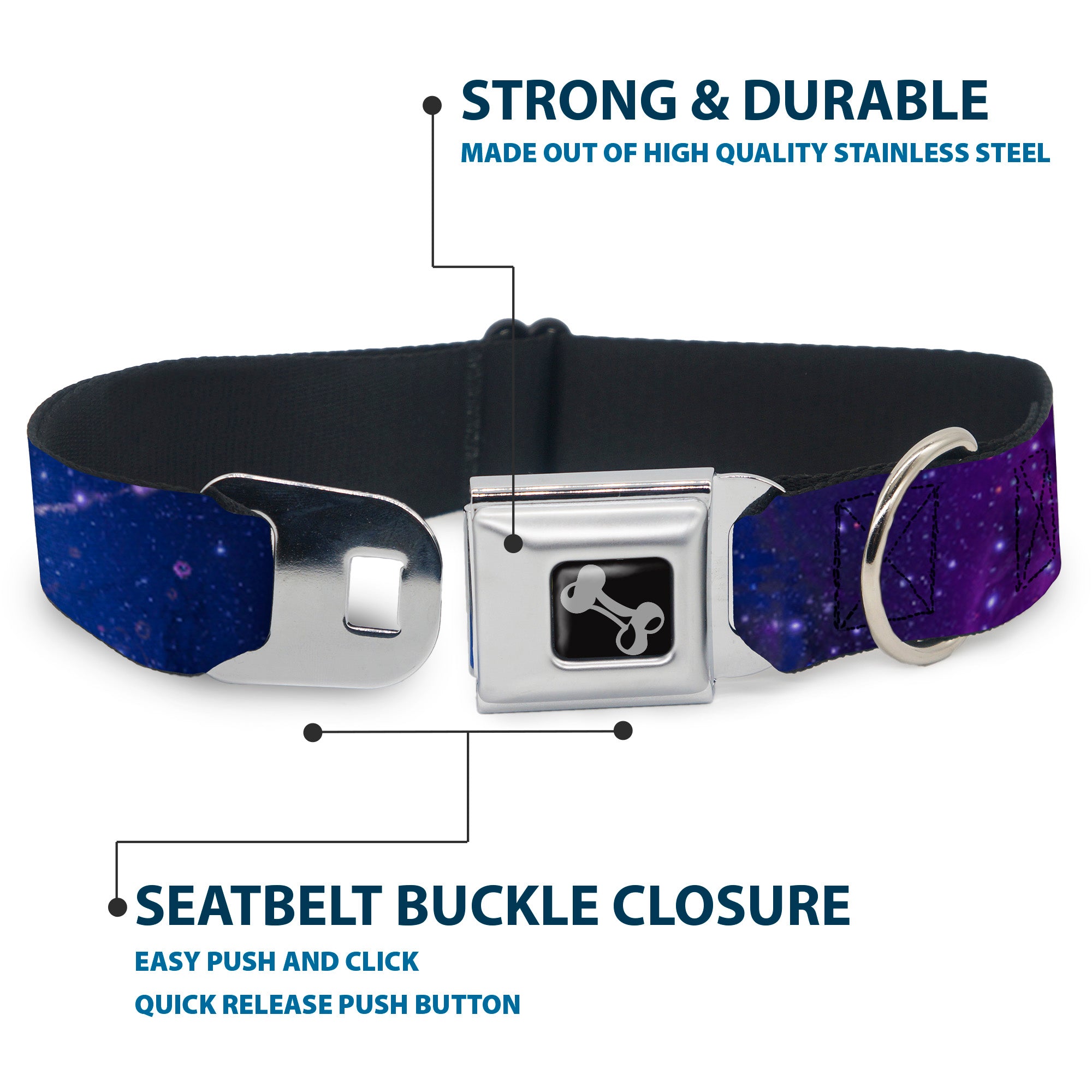 Dog Bone Seatbelt Buckle Collar - Galaxy Blues/Purples Seatbelt Buckle Collars Buckle-Down