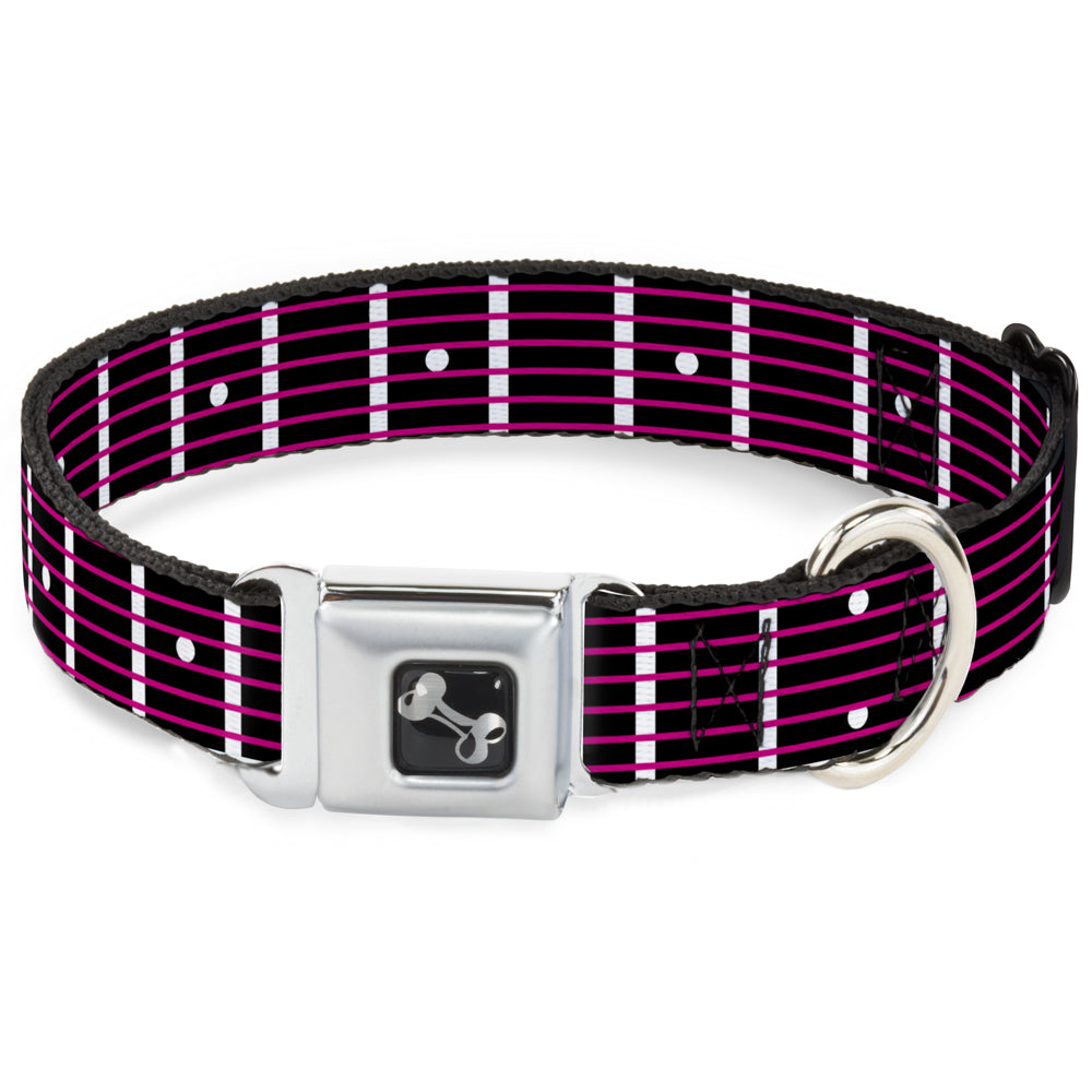 Dog Bone Seatbelt Buckle Collar - Guitar Neck Black/White/Pink Seatbelt Buckle Collars Buckle-Down