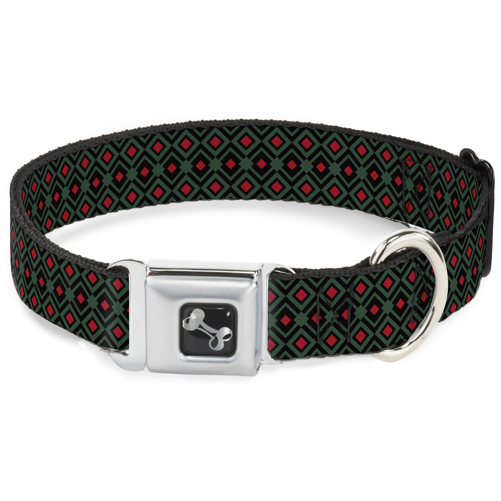 Dog Bone Seatbelt Buckle Collar - Geometric3 Black/Forest Green/Red Seatbelt Buckle Collars Buckle-Down