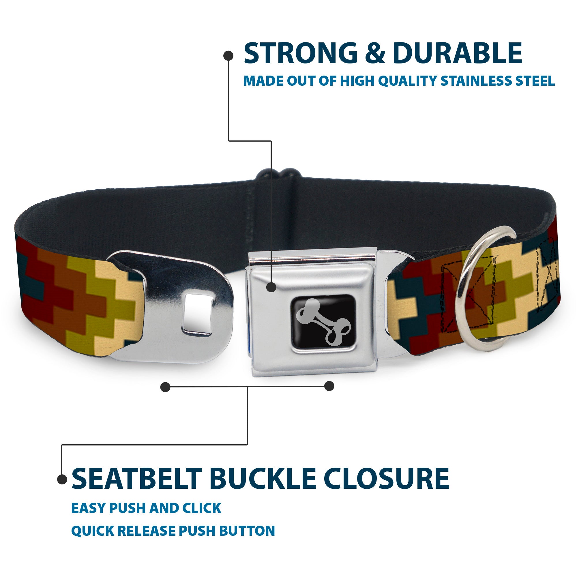 Dog Bone Seatbelt Buckle Collar - Geometric4 Tan/Blue/Wine/Brown/Olive Seatbelt Buckle Collars Buckle-Down