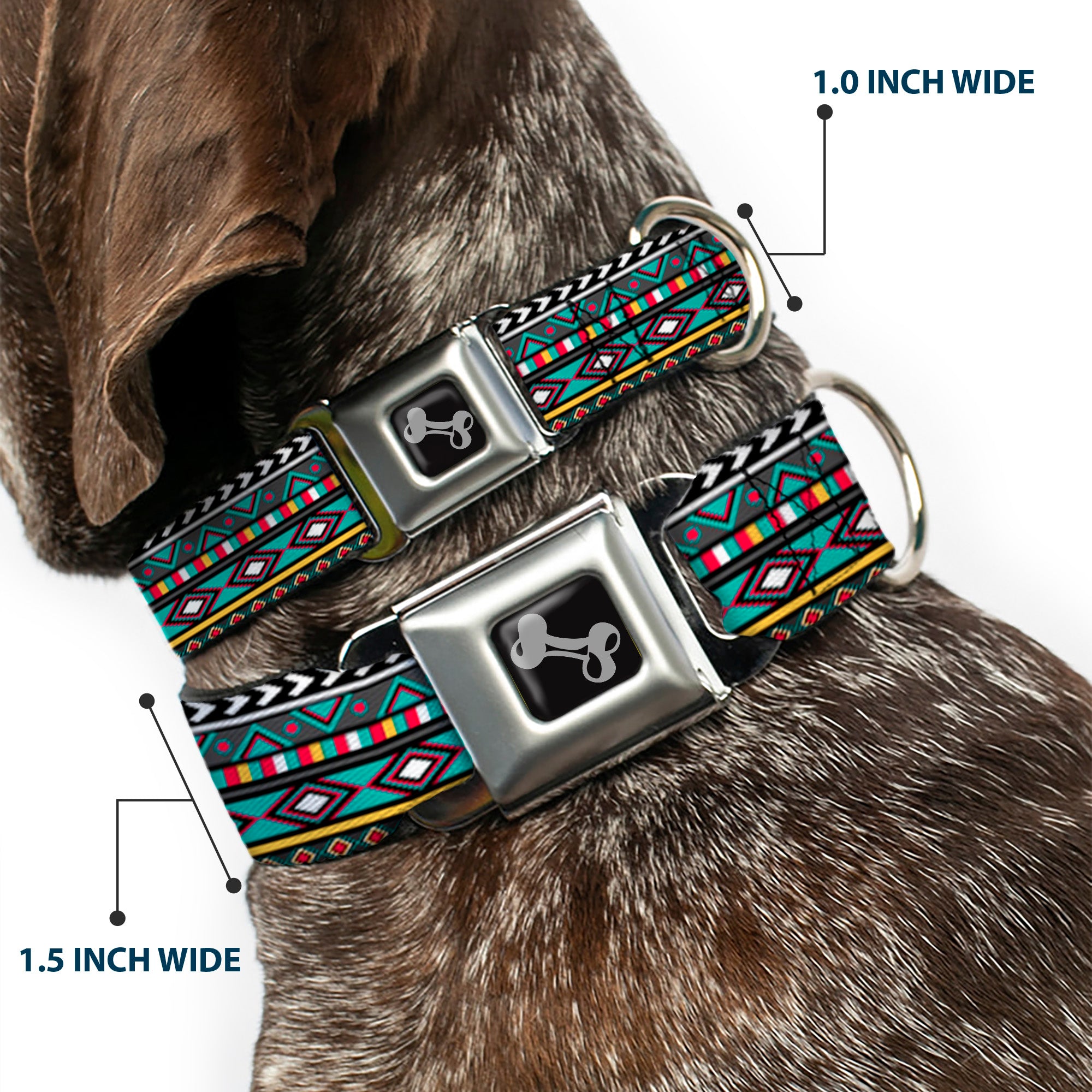 Dog Bone Seatbelt Buckle Collar - Geometric5 Gray/Teal/White/Pink/Yellow Seatbelt Buckle Collars Buckle-Down