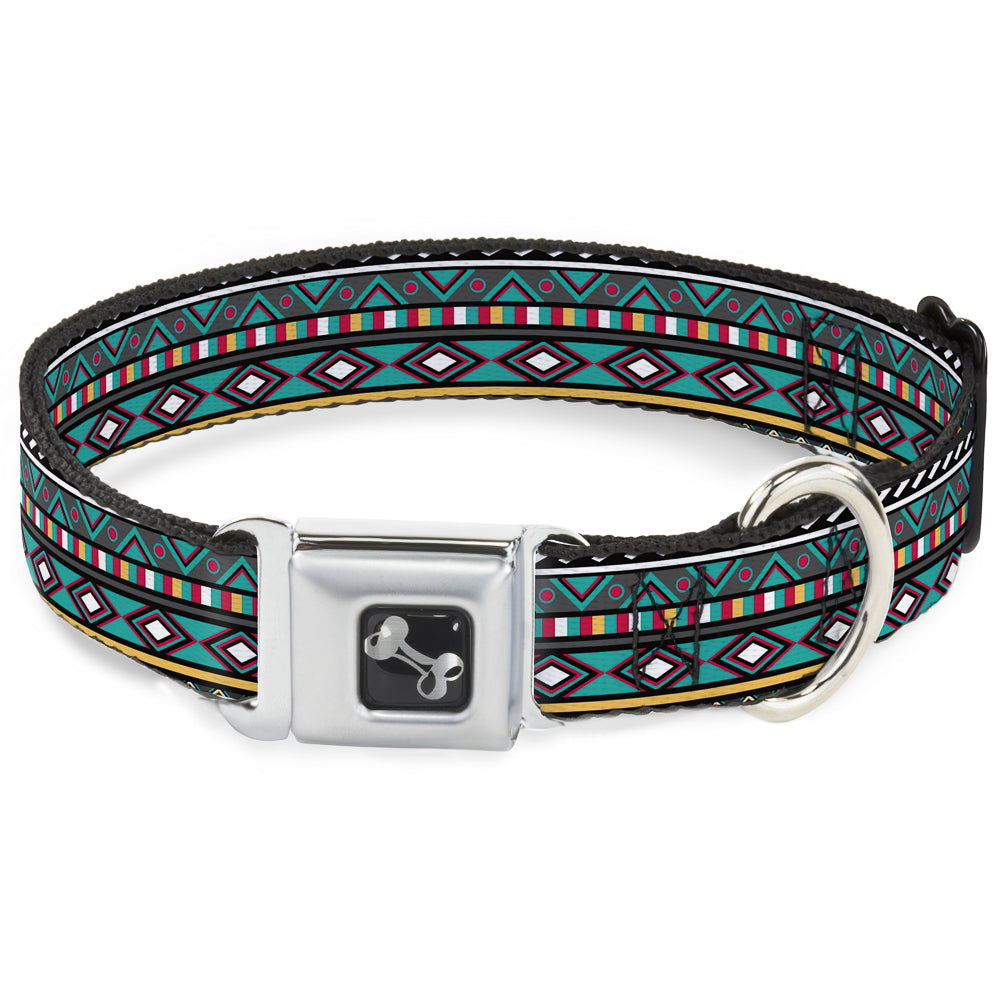 Dog Bone Seatbelt Buckle Collar - Geometric5 Gray/Teal/White/Pink/Yellow Seatbelt Buckle Collars Buckle-Down
