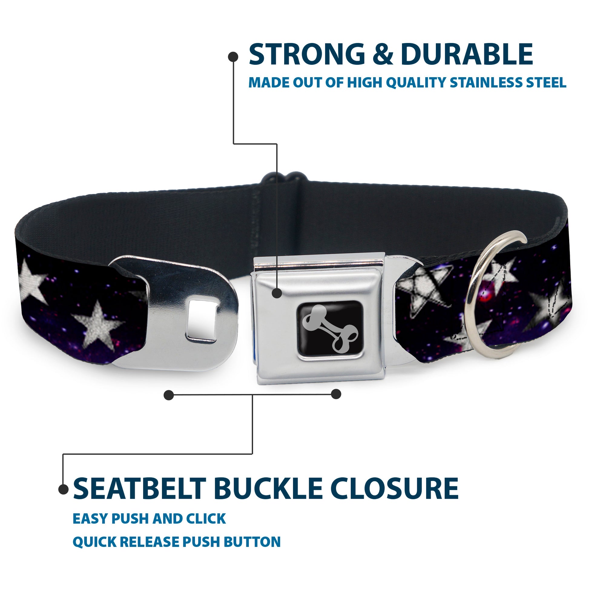 Dog Bone Seatbelt Buckle Collar - Glowing Stars in Space Black/Purple/White Seatbelt Buckle Collars Buckle-Down