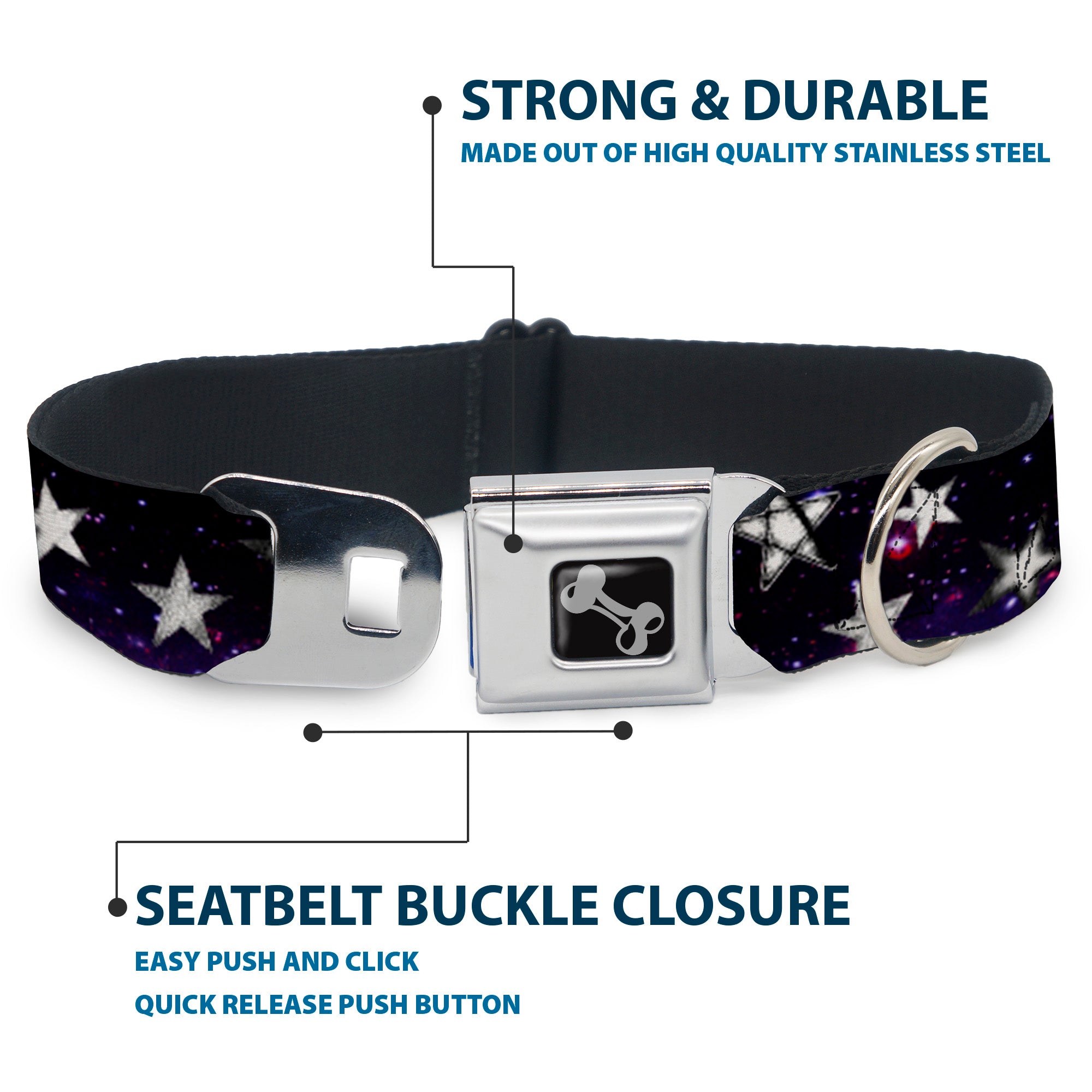 Dog Bone Seatbelt Buckle Collar - Glowing Stars in Space Black/Purple/White Seatbelt Buckle Collars Buckle-Down