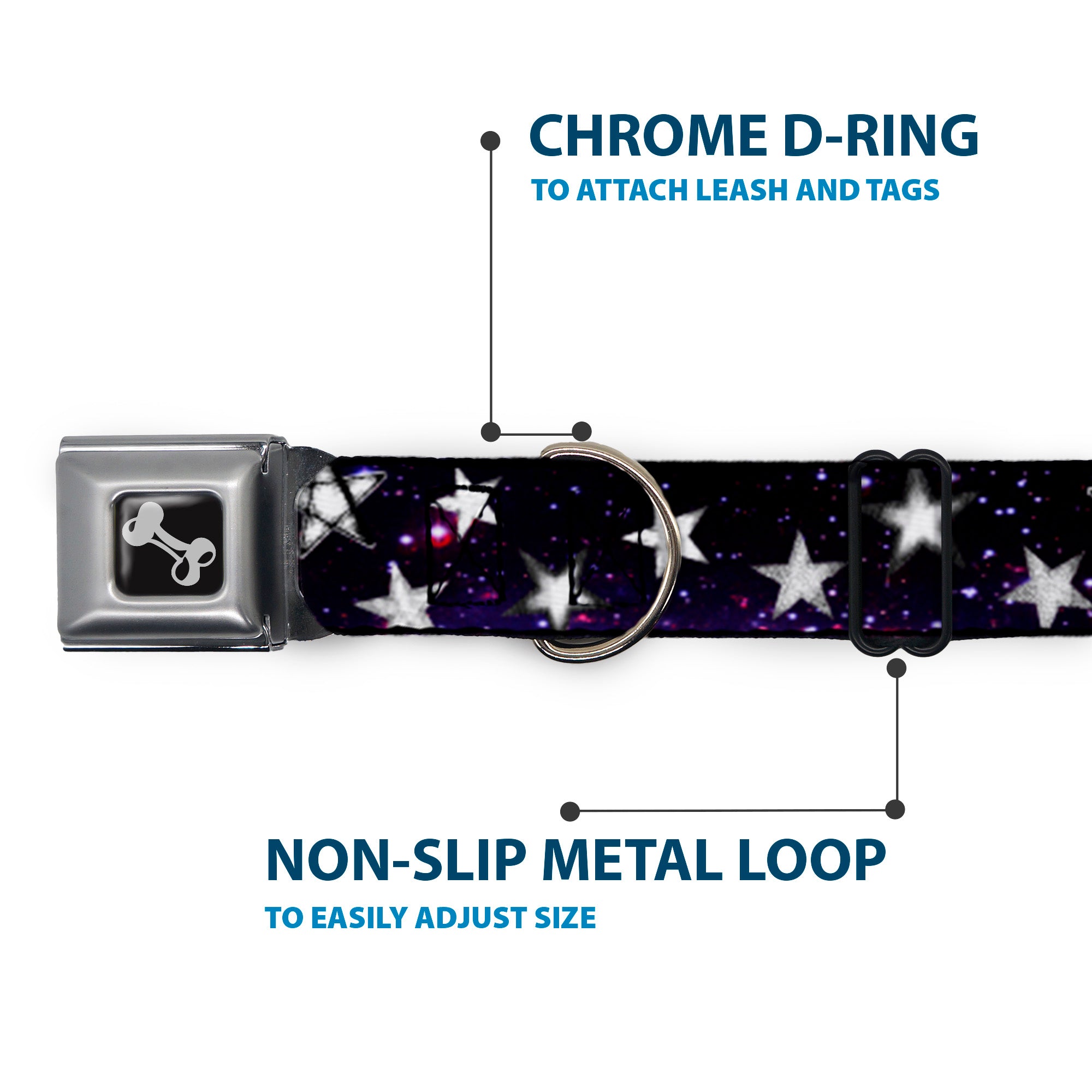 Dog Bone Seatbelt Buckle Collar - Glowing Stars in Space Black/Purple/White Seatbelt Buckle Collars Buckle-Down