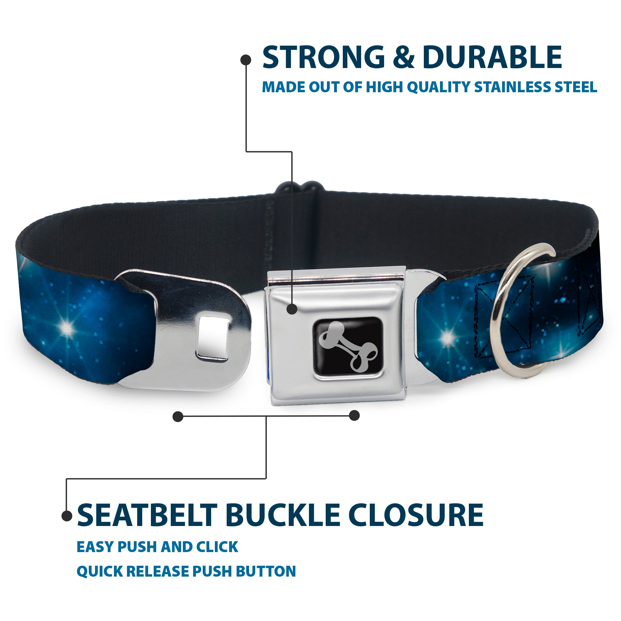 Dog Bone Seatbelt Buckle Collar - Galaxy Blues/Blues Seatbelt Buckle Collars Buckle-Down