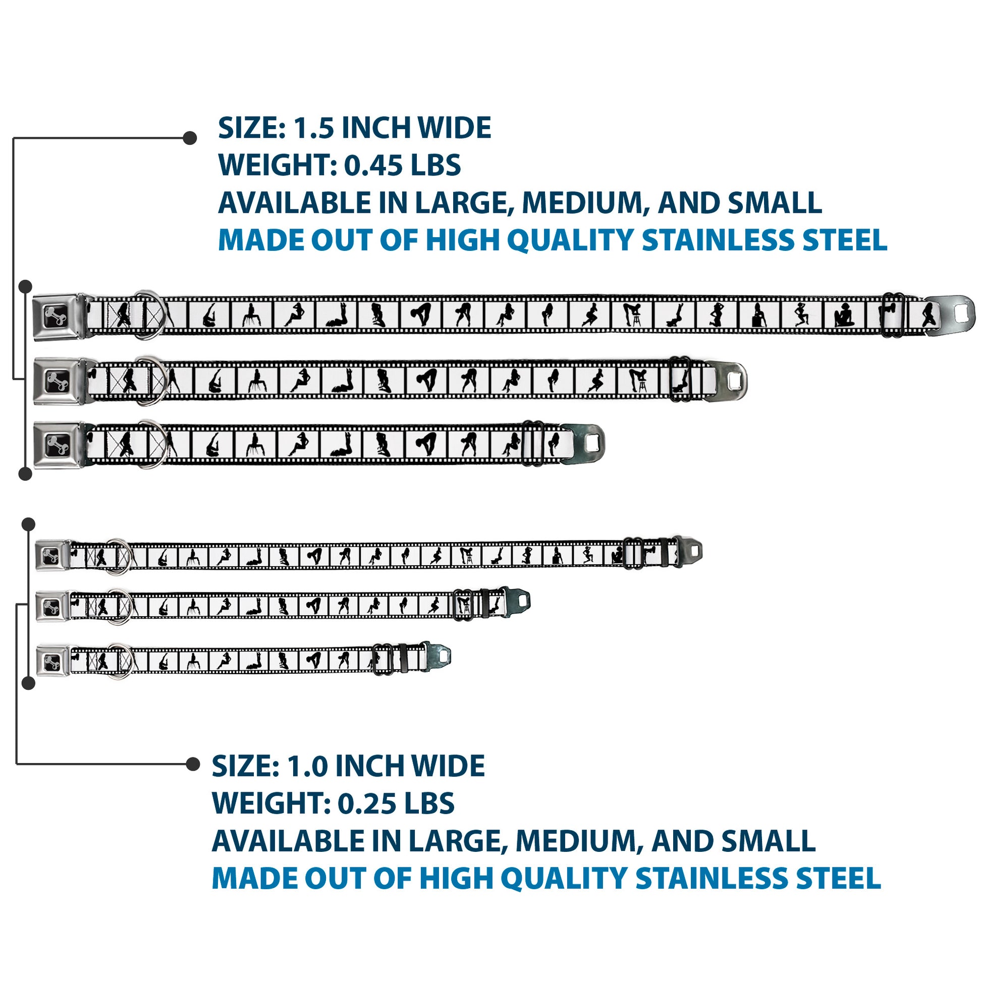 Dog Bone Seatbelt Buckle Collar - Girls Posing Film Strip White/Black Seatbelt Buckle Collars Buckle-Down