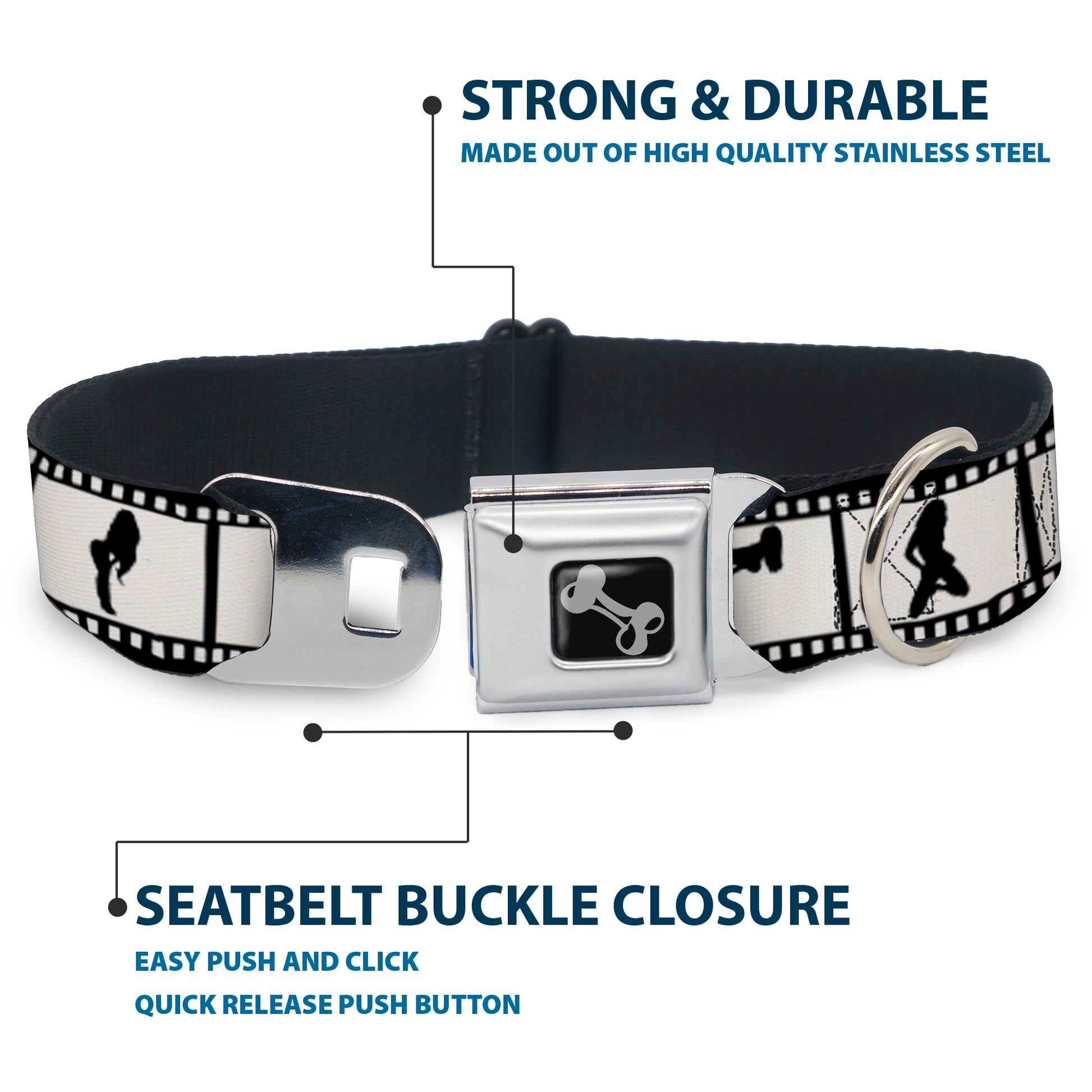 Dog Bone Seatbelt Buckle Collar - Girls Posing Film Strip White/Black Seatbelt Buckle Collars Buckle-Down