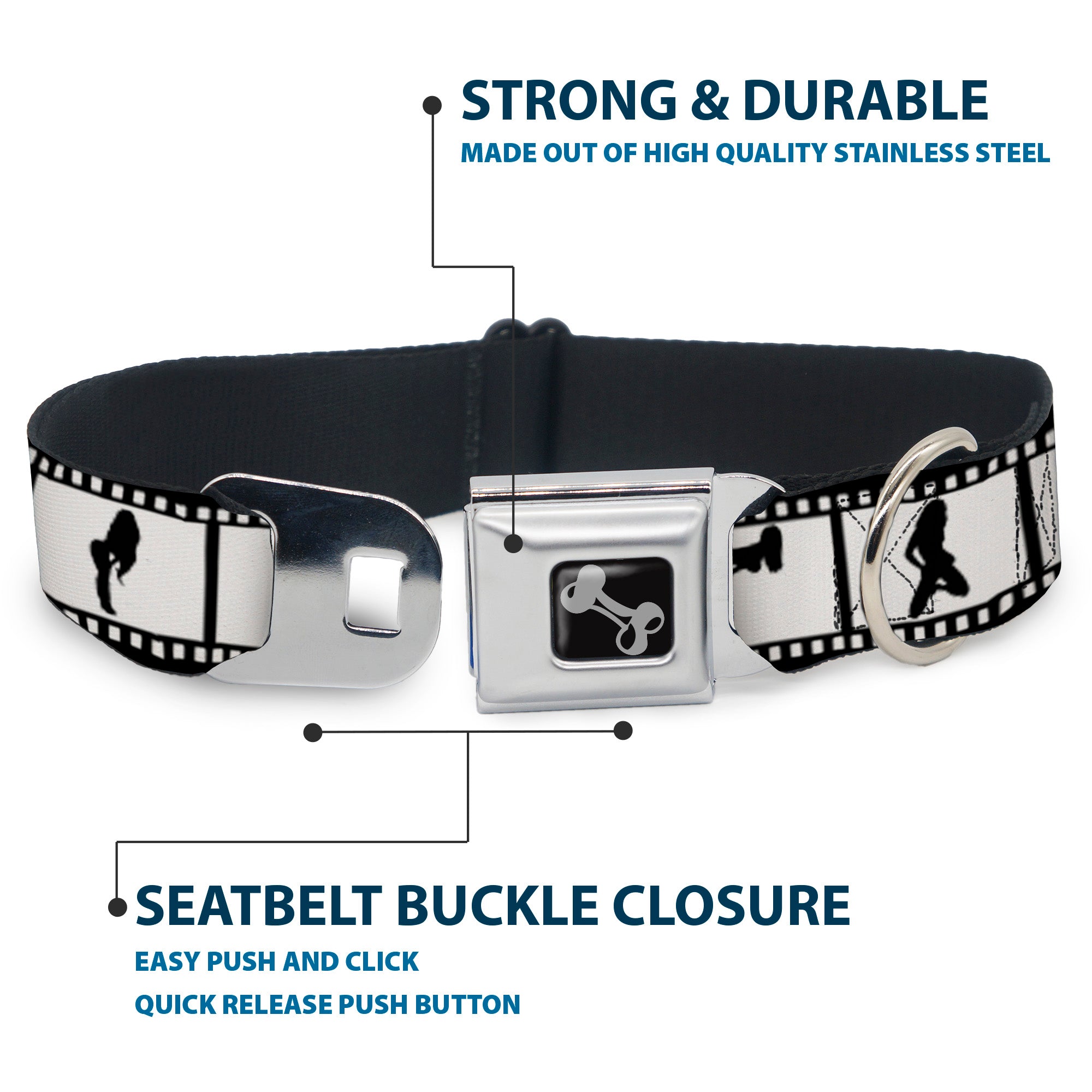 Dog Bone Seatbelt Buckle Collar - Girls Posing Film Strip White/Black Seatbelt Buckle Collars Buckle-Down