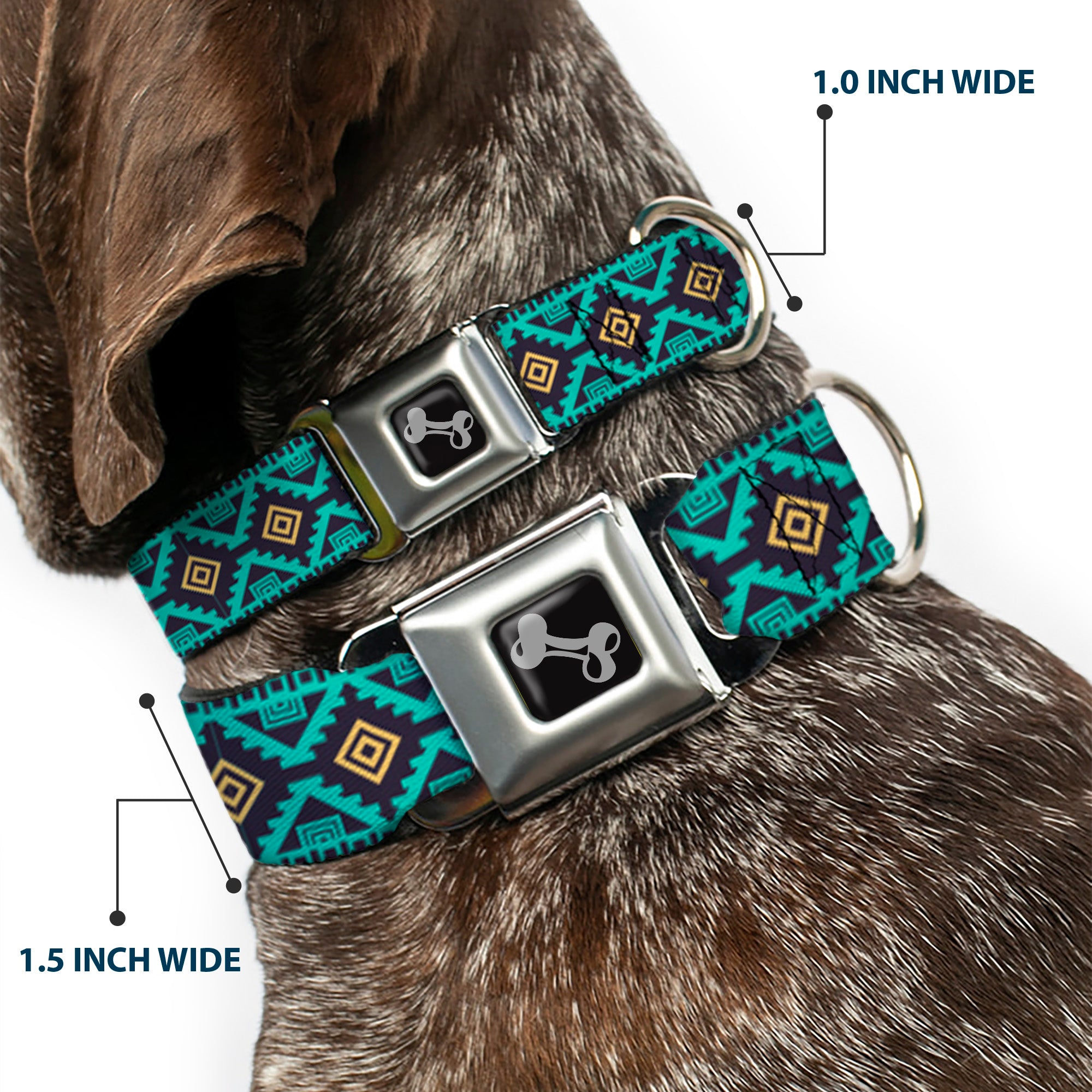 Dog Bone Seatbelt Buckle Collar - Geometric6 Navy/Turquoise/Gold Seatbelt Buckle Collars Buckle-Down
