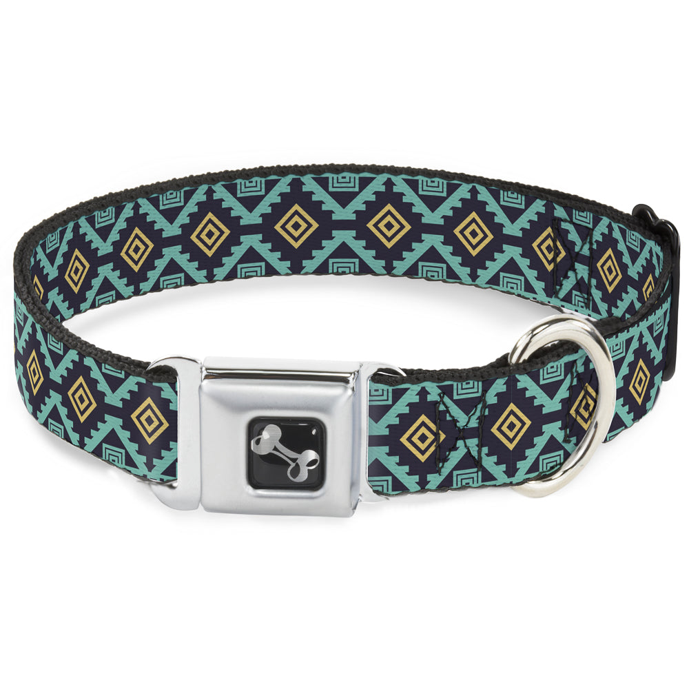 Dog Bone Seatbelt Buckle Collar - Geometric6 Navy/Turquoise/Gold Seatbelt Buckle Collars Buckle-Down