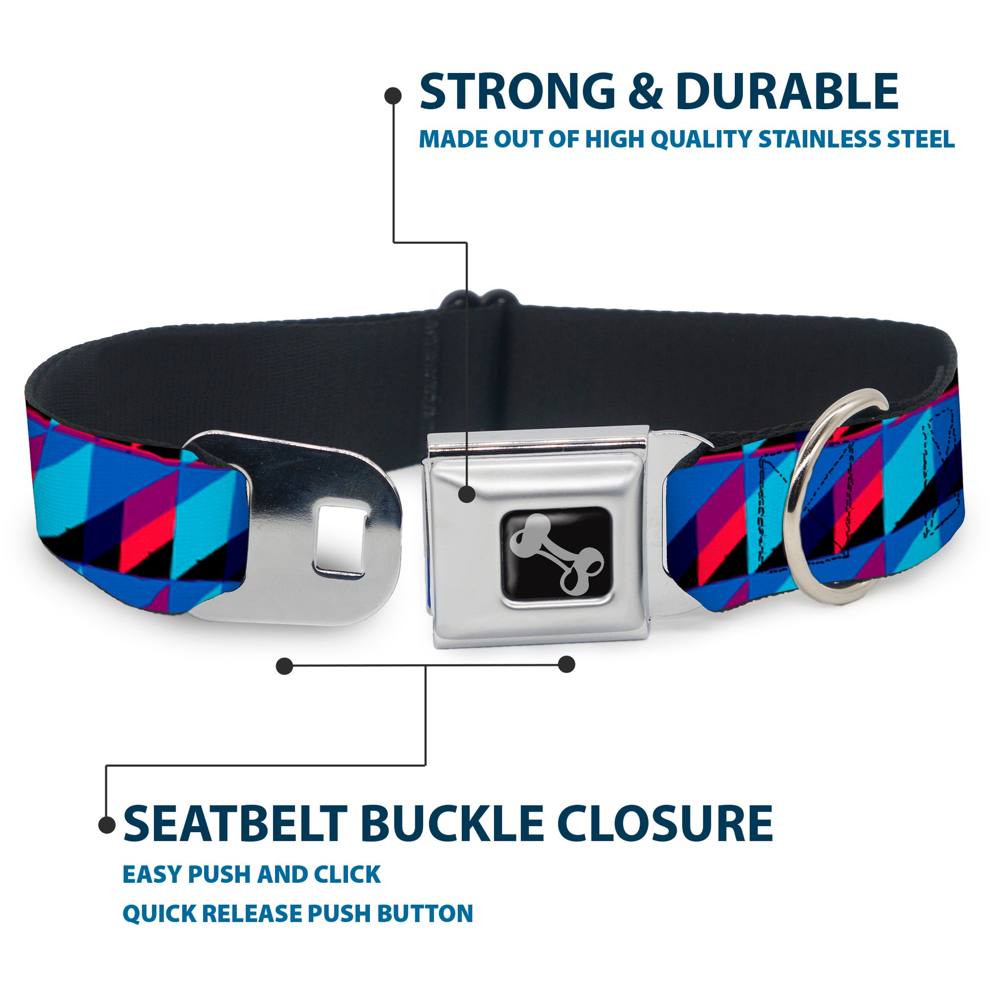 Dog Bone Seatbelt Buckle Collar - Geometric Peaks Blues/Purple/Red Seatbelt Buckle Collars Buckle-Down