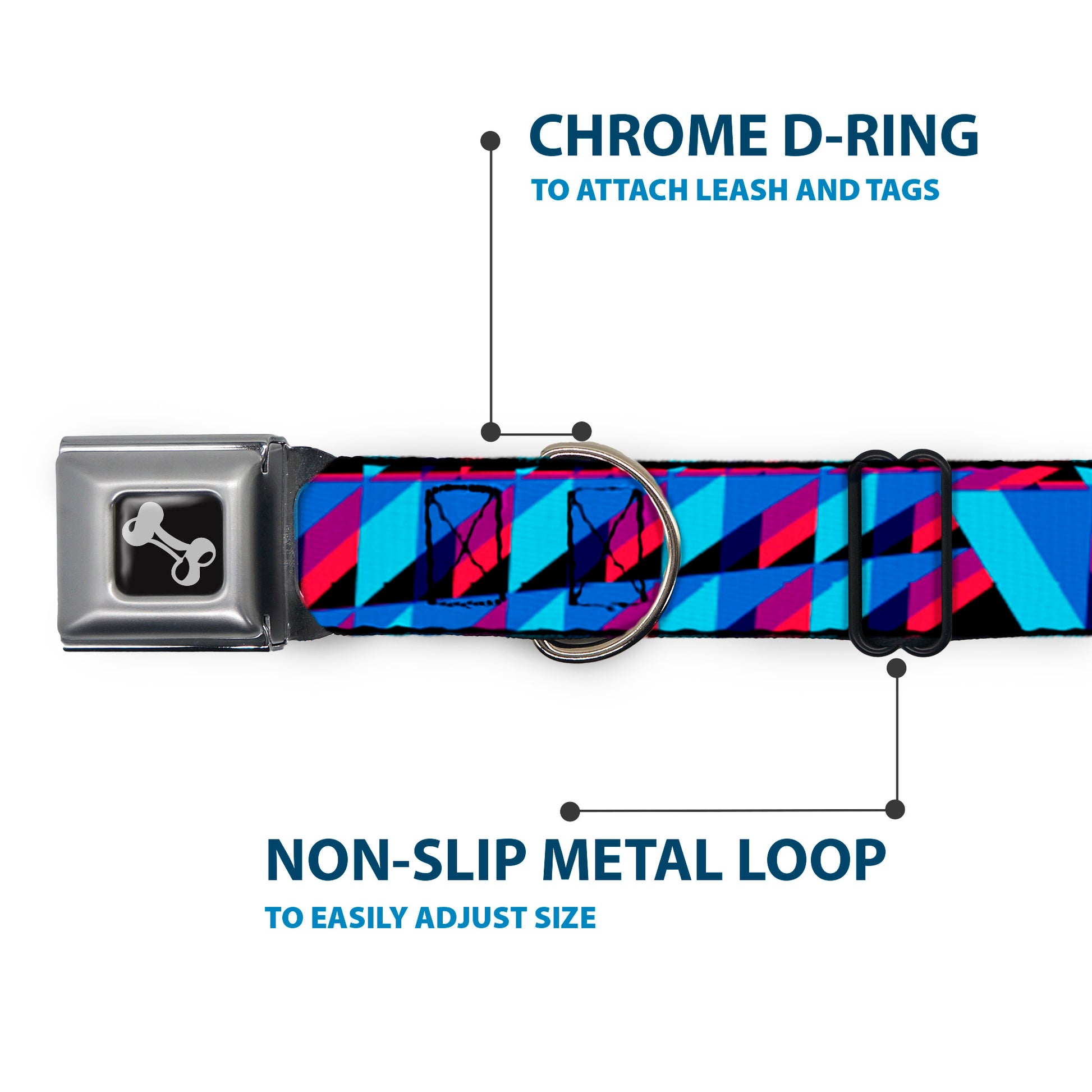 Dog Bone Seatbelt Buckle Collar - Geometric Peaks Blues/Purple/Red Seatbelt Buckle Collars Buckle-Down