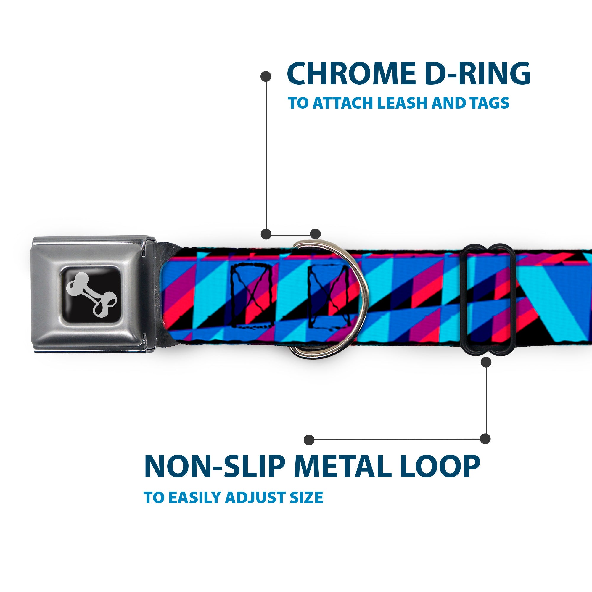 Dog Bone Seatbelt Buckle Collar - Geometric Peaks Blues/Purple/Red Seatbelt Buckle Collars Buckle-Down