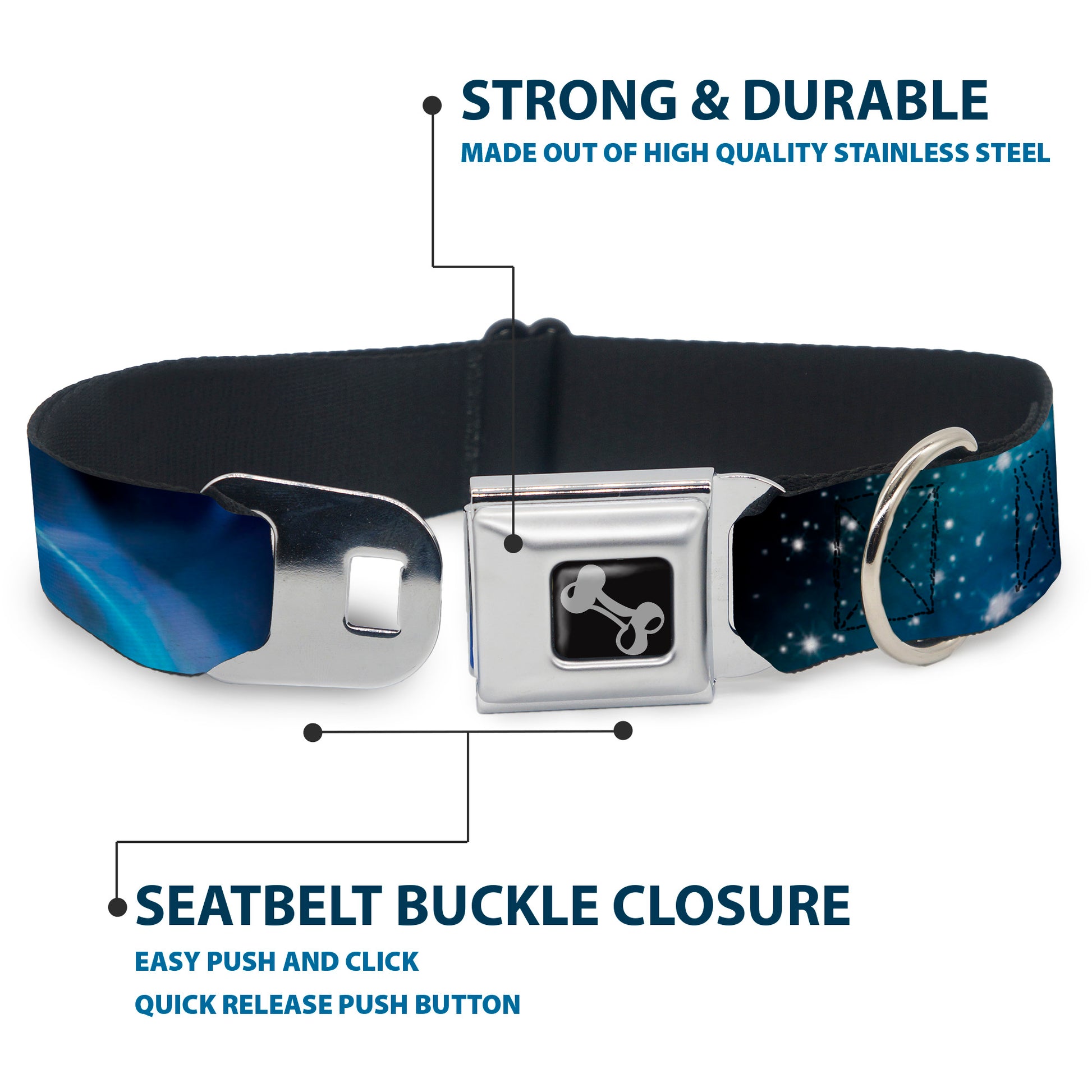 Dog Bone Seatbelt Buckle Collar - Galaxy Swirl/Shining Stars Seatbelt Buckle Collars Buckle-Down