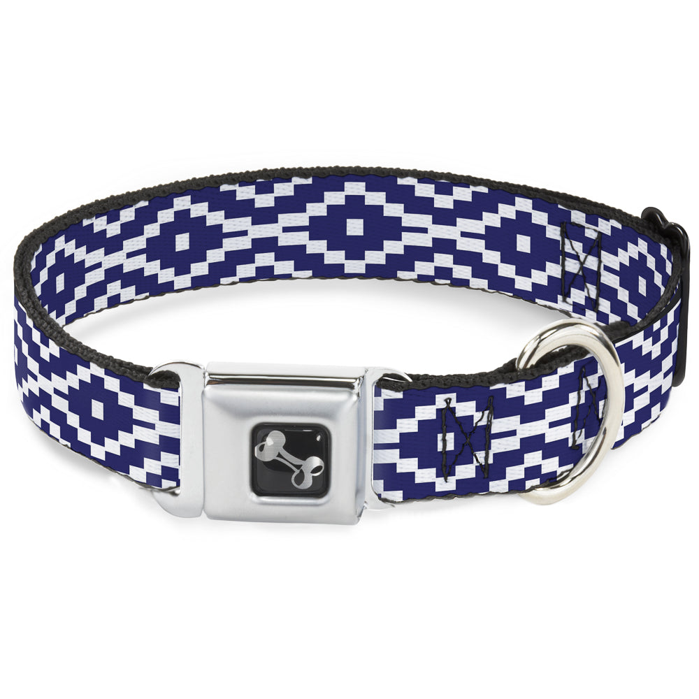 Dog Bone Seatbelt Buckle Collar - Geometric Diamond Blue/White Seatbelt Buckle Collars Buckle-Down