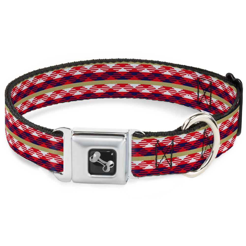 Dog Bone Seatbelt Buckle Collar - Geometric Weave Tan/White/Red/Blue Seatbelt Buckle Collars Buckle-Down