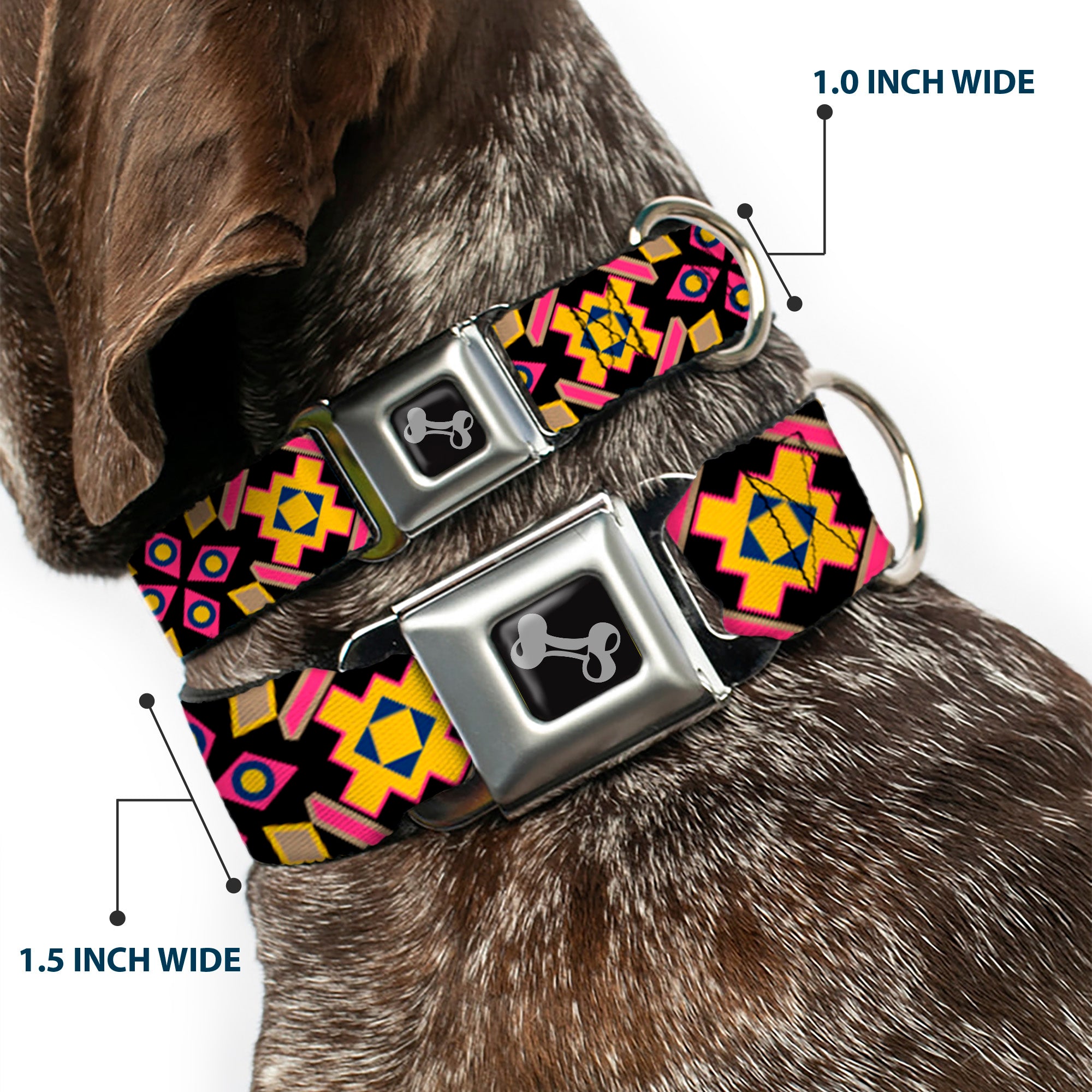 Dog Bone Seatbelt Buckle Collar - Geometric Sunburst Black/Pink/Yellow/Blue Seatbelt Buckle Collars Buckle-Down