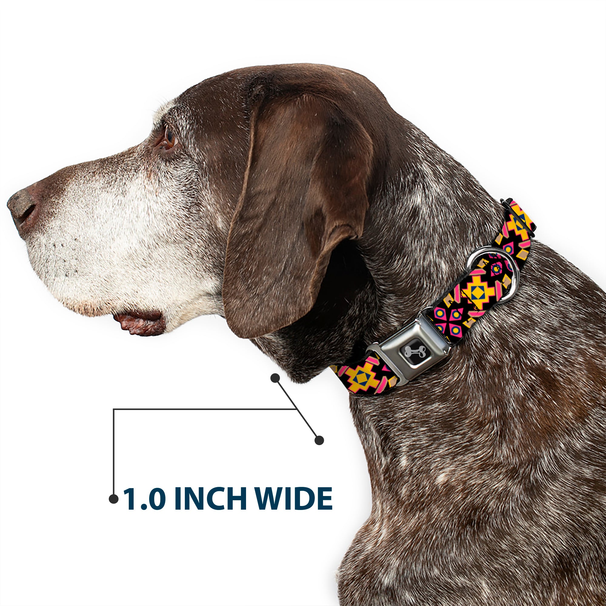 Dog Bone Seatbelt Buckle Collar - Geometric Sunburst Black/Pink/Yellow/Blue Seatbelt Buckle Collars Buckle-Down