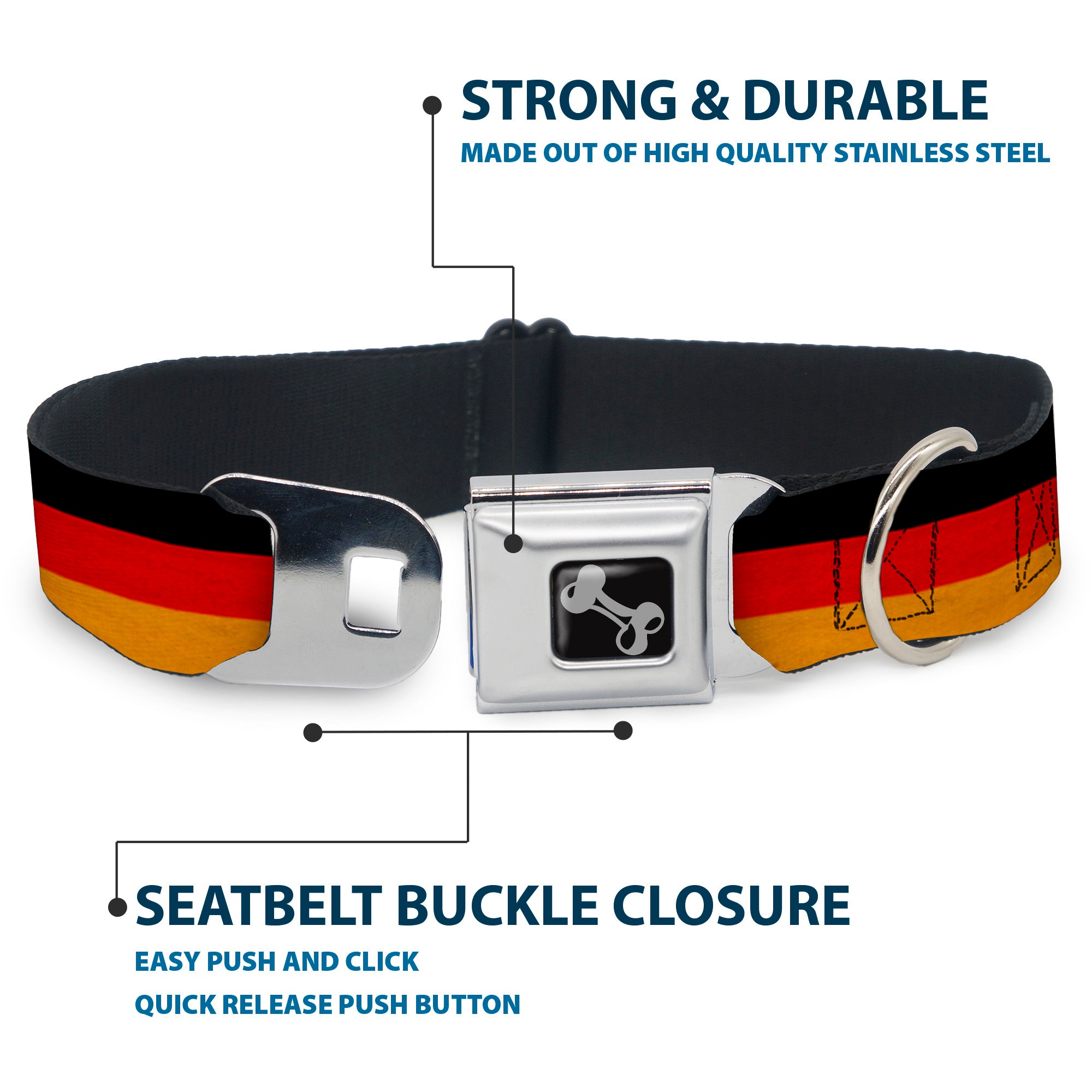 Dog Bone Seatbelt Buckle Collar - Germany Flag Weathered Seatbelt Buckle Collars Buckle-Down