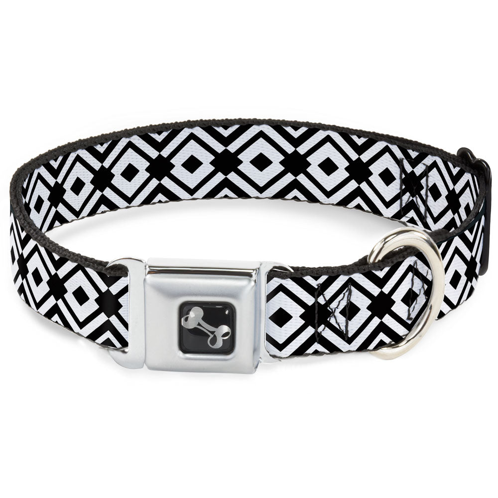 Dog Bone Seatbelt Buckle Collar - Geometric Diamond2 Black/White/Black Seatbelt Buckle Collars Buckle-Down