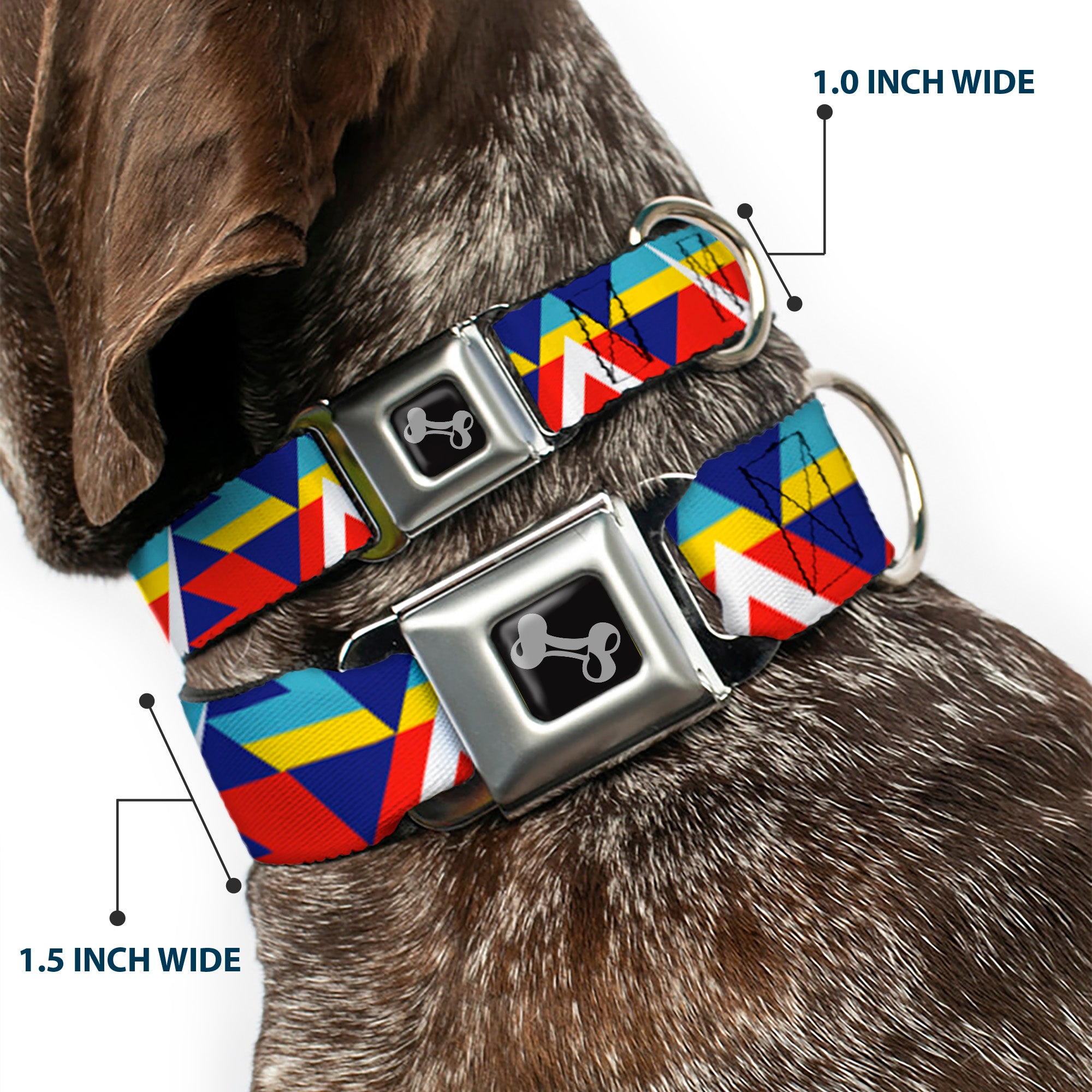 Dog Bone Seatbelt Buckle Collar - Geometric Triangles/Stripe Red/White/Blues/Yellow Seatbelt Buckle Collars Buckle-Down