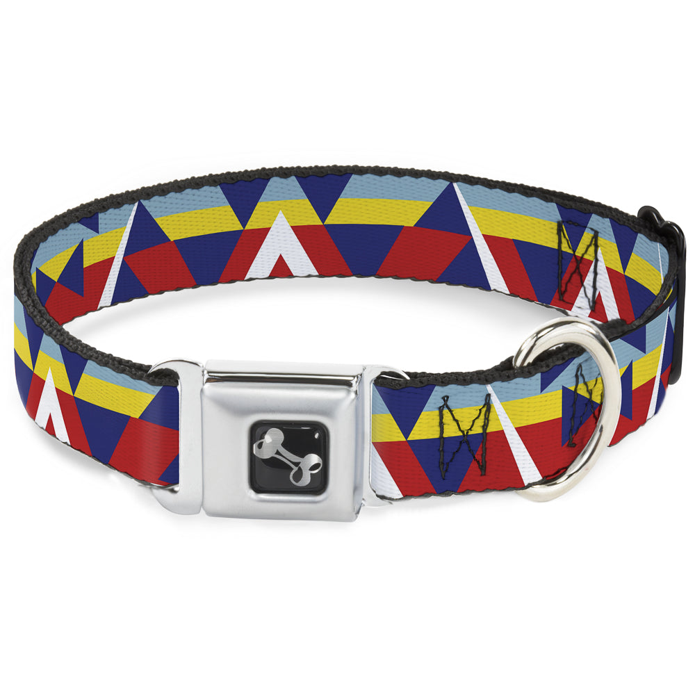 Dog Bone Seatbelt Buckle Collar - Geometric Triangles/Stripe Red/White/Blues/Yellow Seatbelt Buckle Collars Buckle-Down