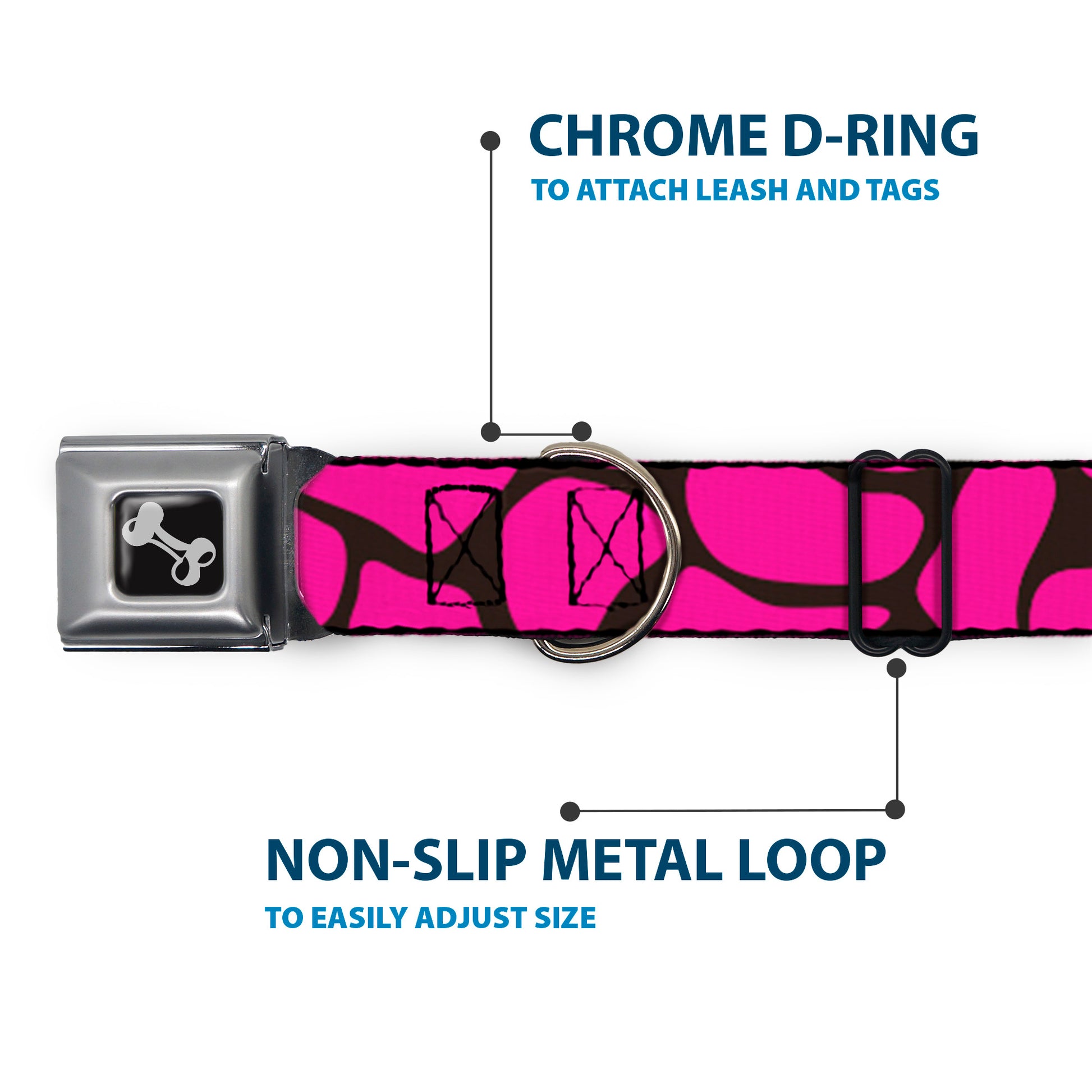 Dog Bone Seatbelt Buckle Collar - Giraffe Spots Black/Fuchsia Seatbelt Buckle Collars Buckle-Down