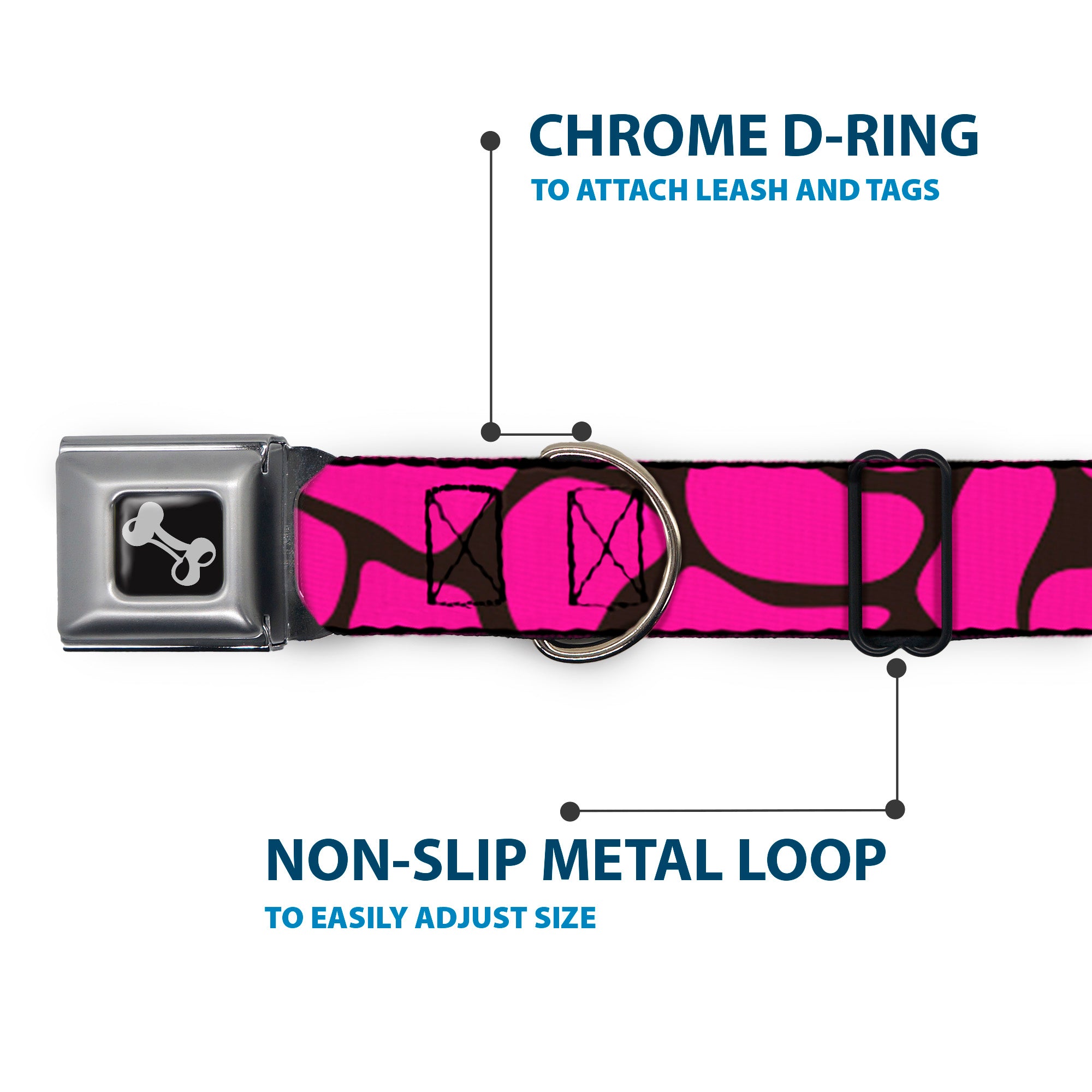 Dog Bone Seatbelt Buckle Collar - Giraffe Spots Black/Fuchsia Seatbelt Buckle Collars Buckle-Down