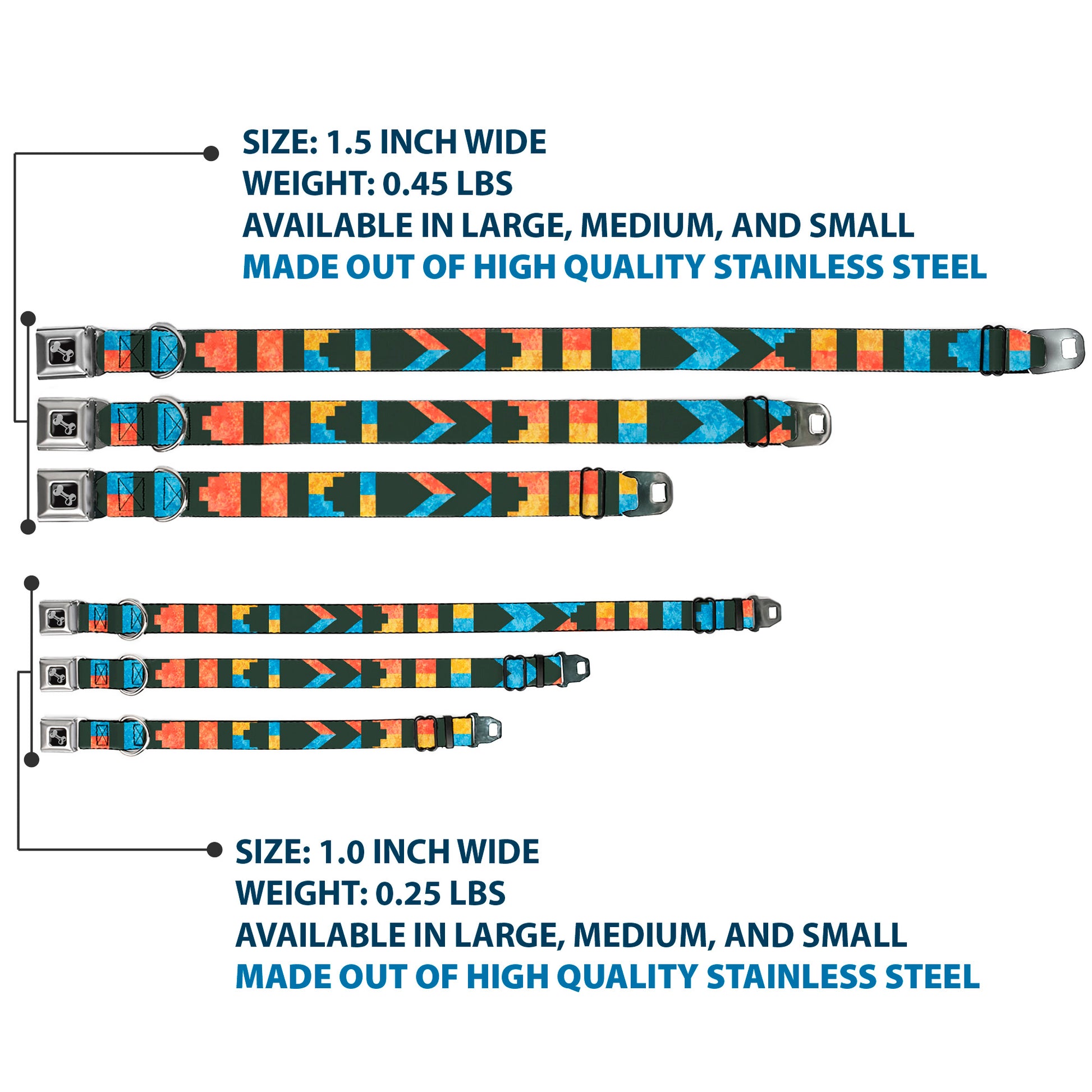 Dog Bone Seatbelt Buckle Collar - Geometric8 Charcoal/Orange/Gold/Blue Seatbelt Buckle Collars Buckle-Down