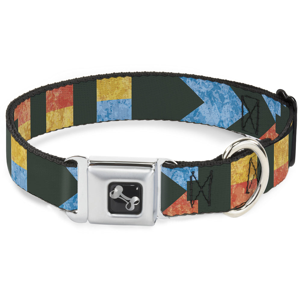Dog Bone Seatbelt Buckle Collar - Geometric8 Charcoal/Orange/Gold/Blue Seatbelt Buckle Collars Buckle-Down