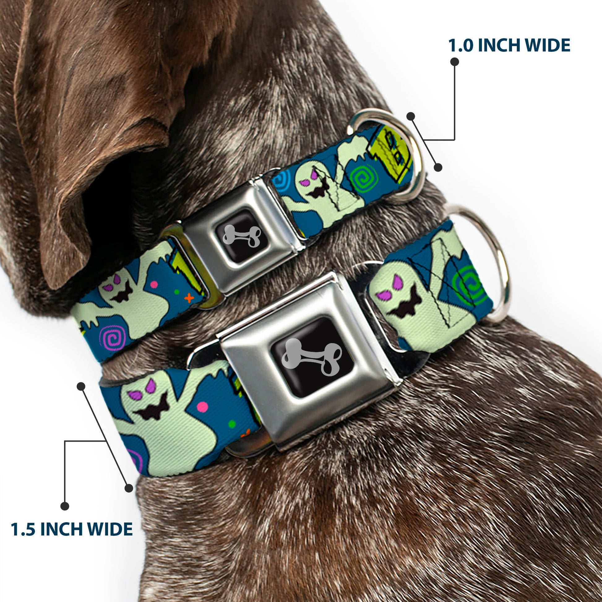 Dog Bone Seatbelt Buckle Collar - Ghost BOO! Blue/Multi Color Seatbelt Buckle Collars Buckle-Down