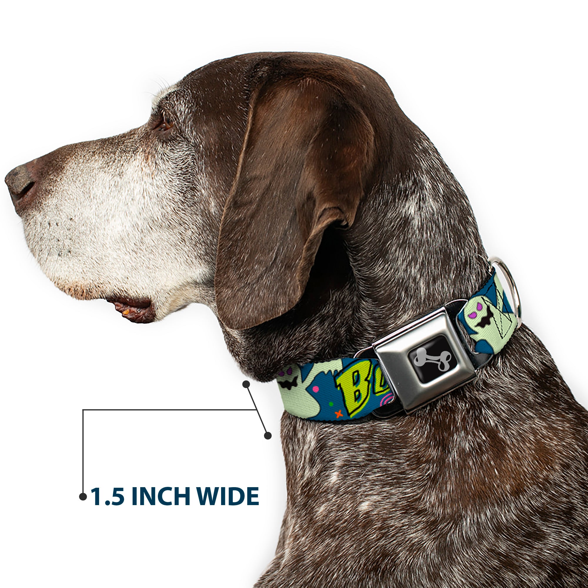 Dog Bone Seatbelt Buckle Collar - Ghost BOO! Blue/Multi Color Seatbelt Buckle Collars Buckle-Down