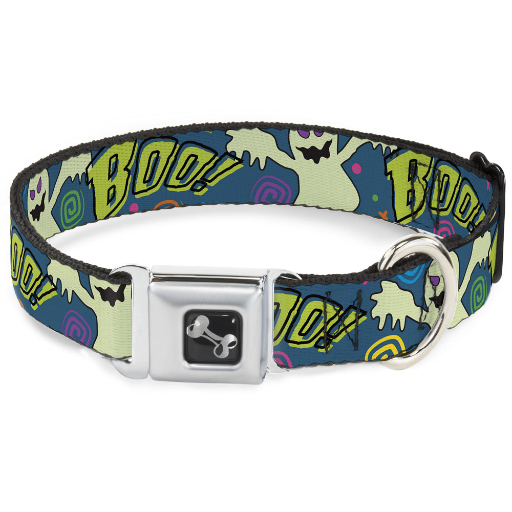 Dog Bone Seatbelt Buckle Collar - Ghost BOO! Blue/Multi Color Seatbelt Buckle Collars Buckle-Down