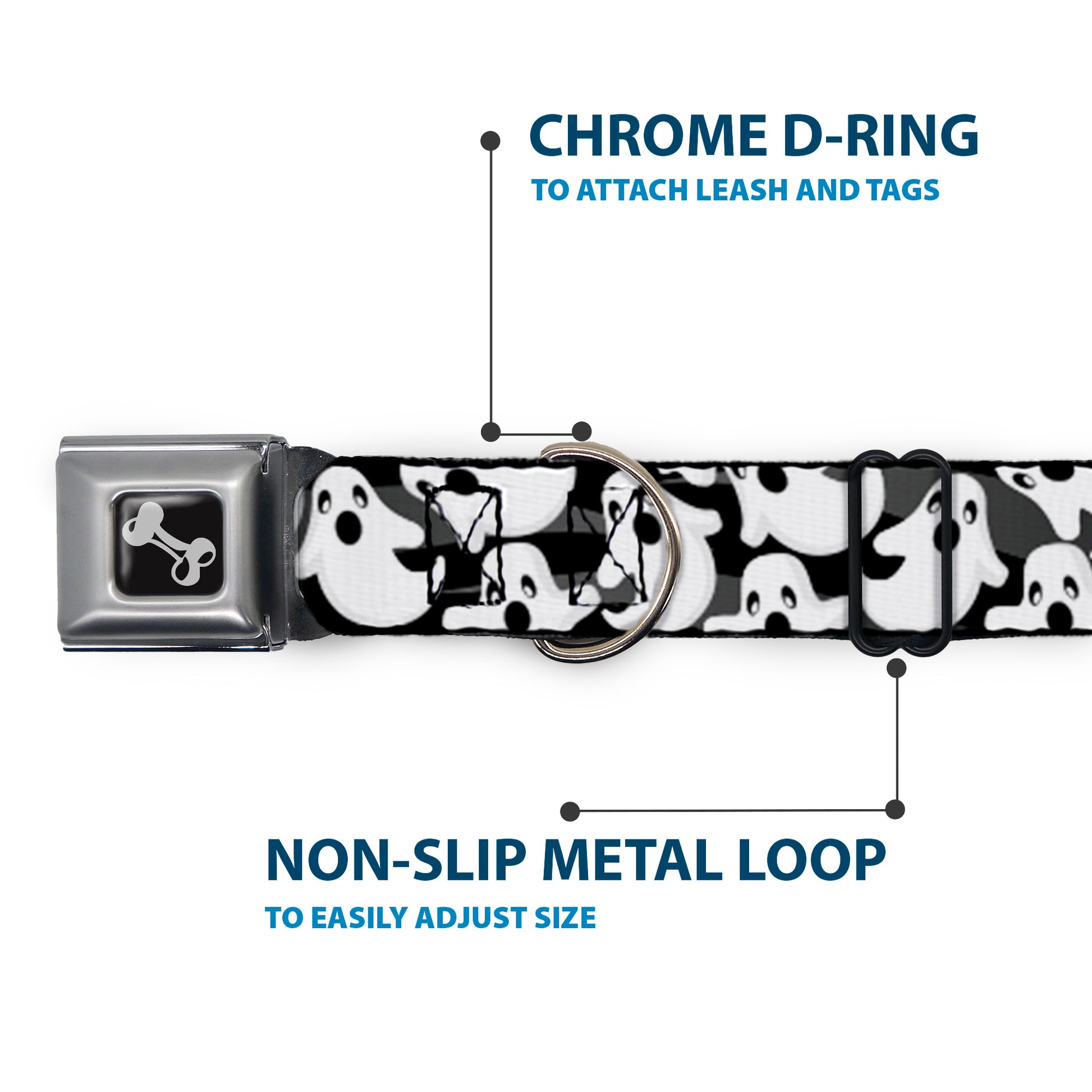 Dog Bone Seatbelt Buckle Collar - Ghosts Scattered Black/White Seatbelt Buckle Collars Buckle-Down