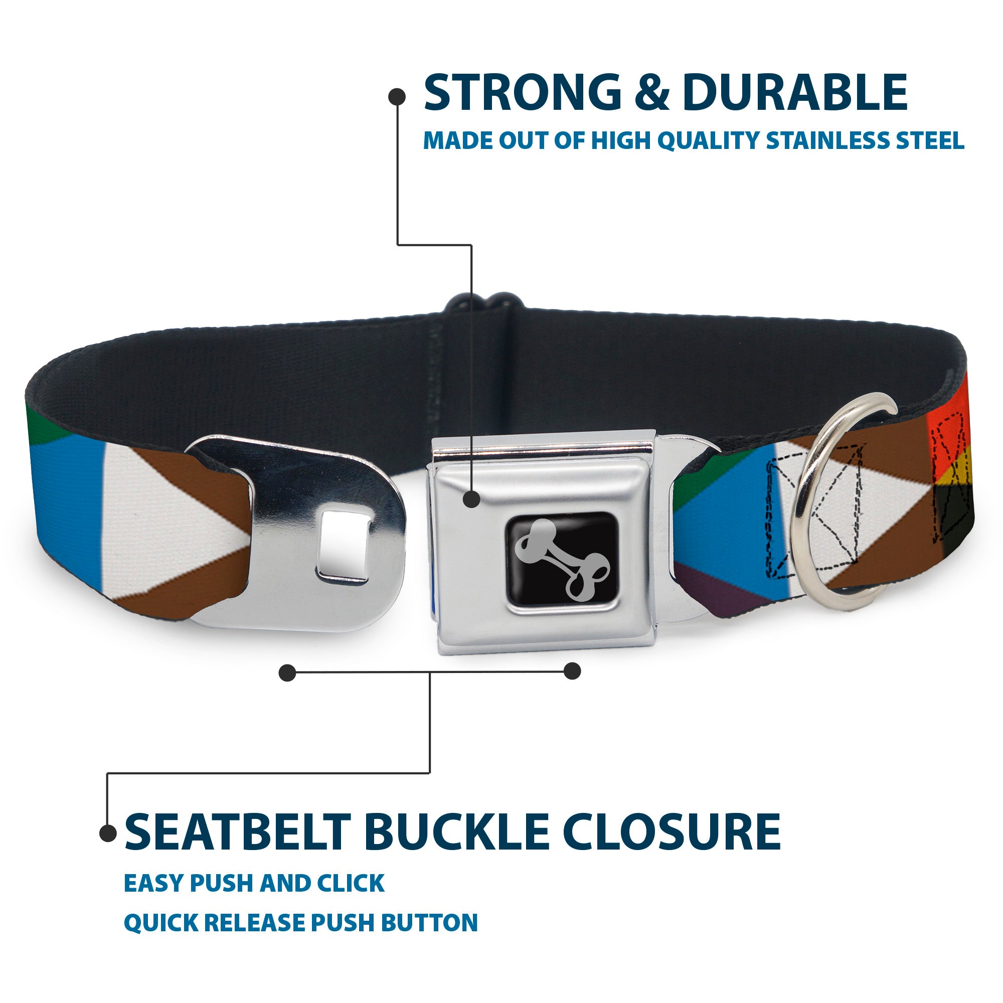 Dog Bone Seatbelt Buckle Collar - Geometric Triangle Blocks Multi Color Seatbelt Buckle Collars Buckle-Down