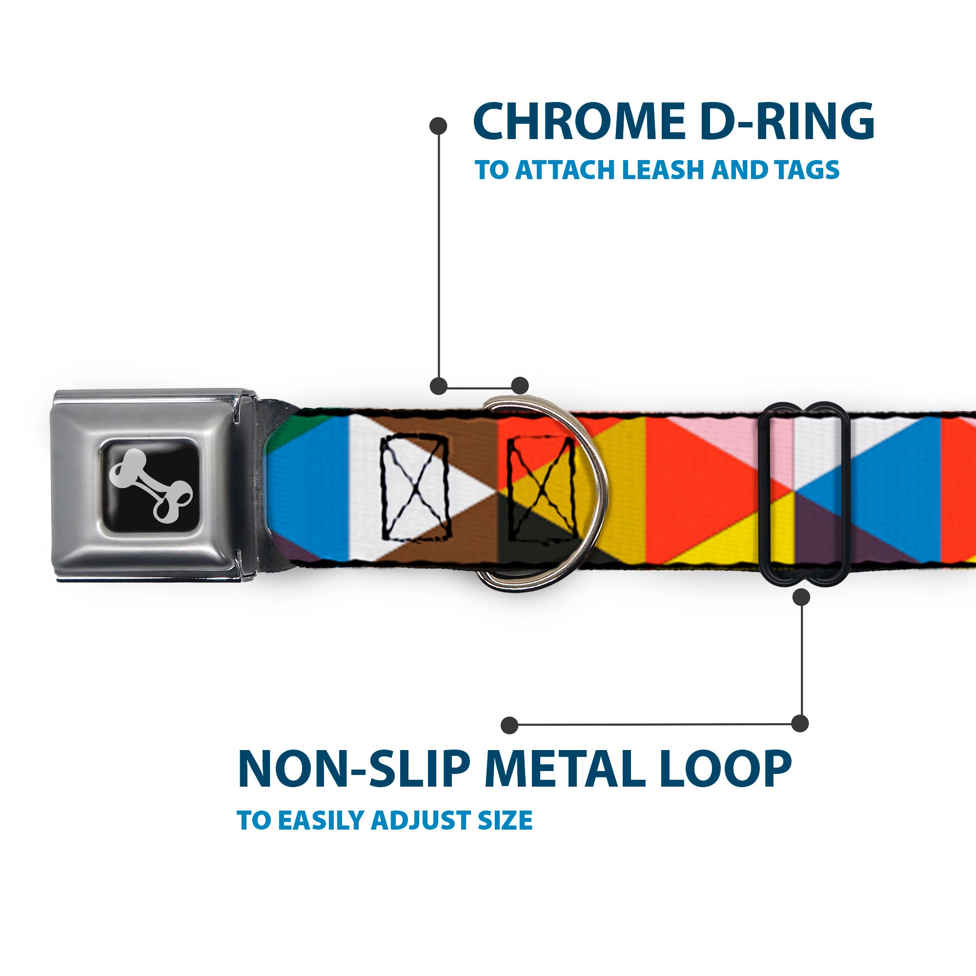 Dog Bone Seatbelt Buckle Collar - Geometric Triangle Blocks Multi Color Seatbelt Buckle Collars Buckle-Down