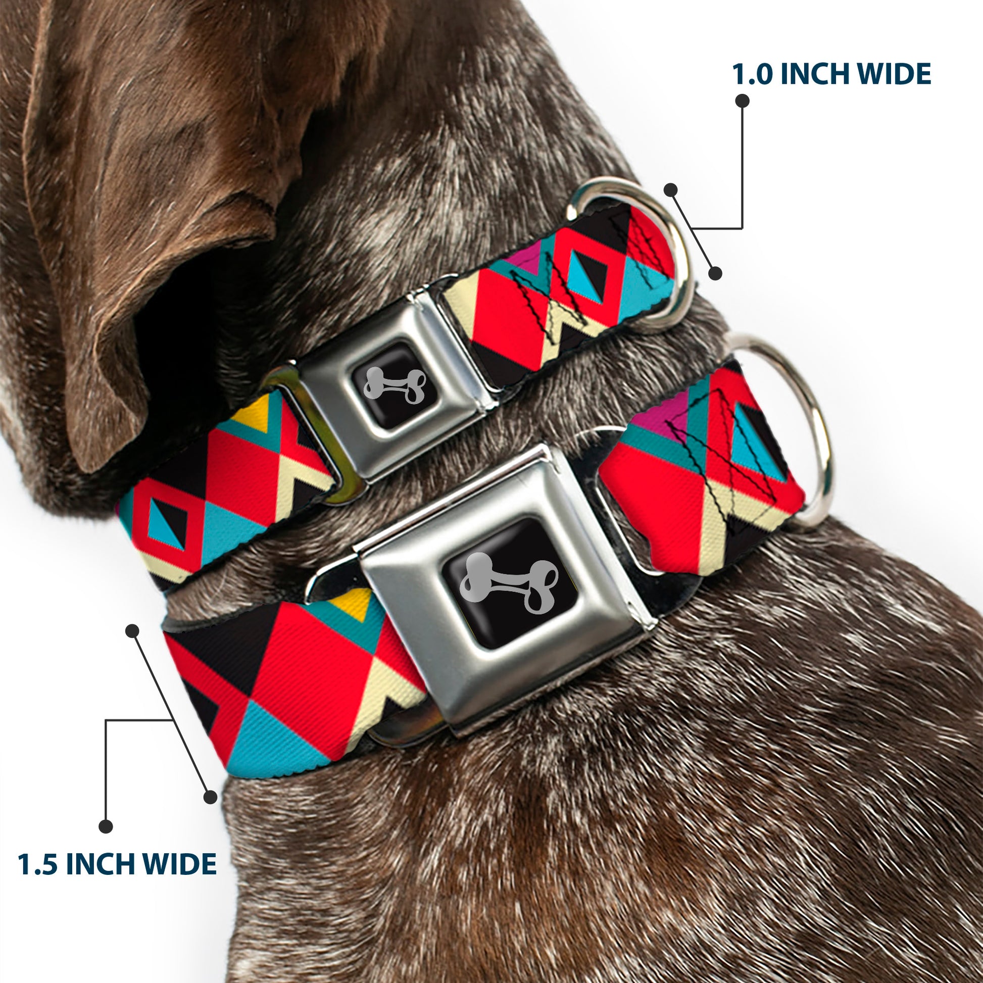 Dog Bone Seatbelt Buckle Collar - Geometric9 Black/Red/Turquoise/Ivory Seatbelt Buckle Collars Buckle-Down