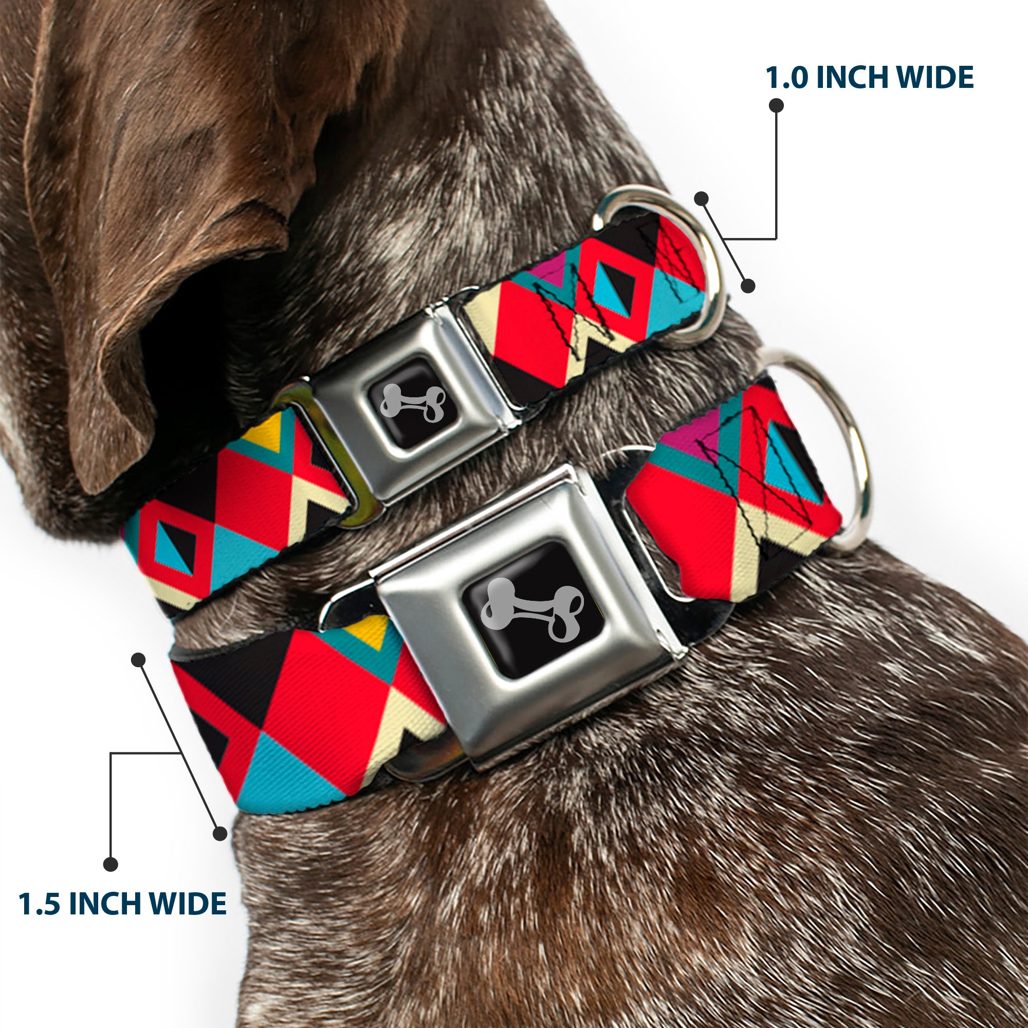 Dog Bone Seatbelt Buckle Collar - Geometric9 Black/Red/Turquoise/Ivory Seatbelt Buckle Collars Buckle-Down