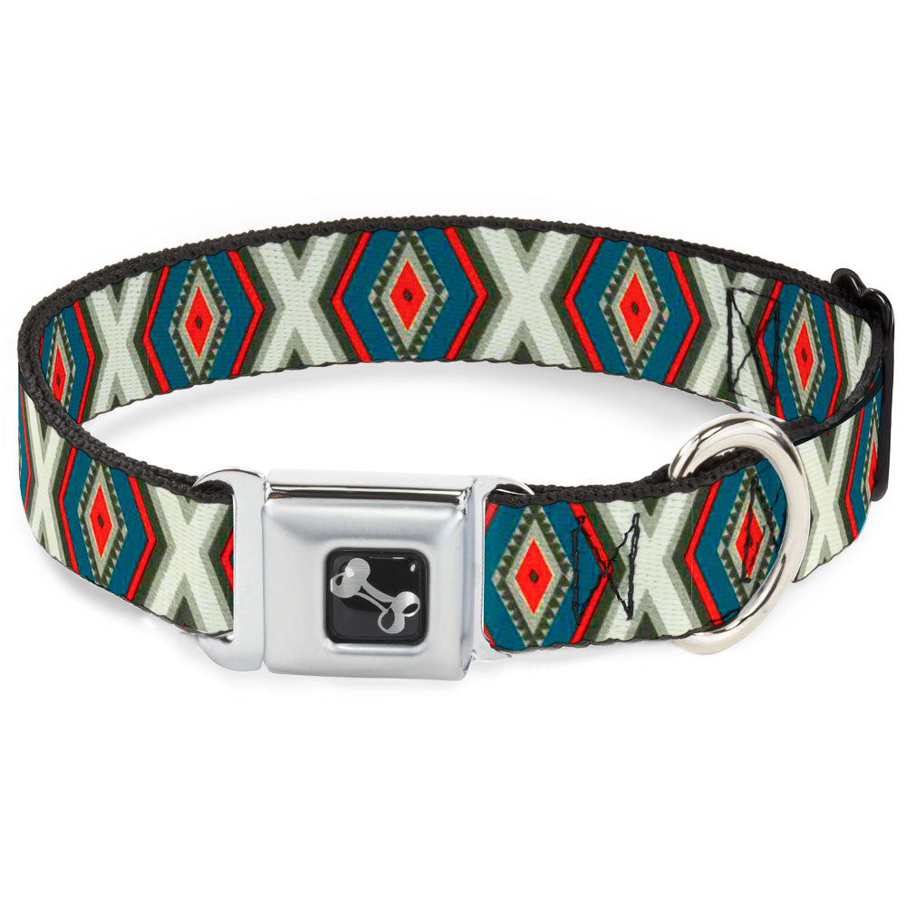 Dog Bone Seatbelt Buckle Collar - Geometric Diamonds Grays/Red/Turquoise Seatbelt Buckle Collars Buckle-Down
