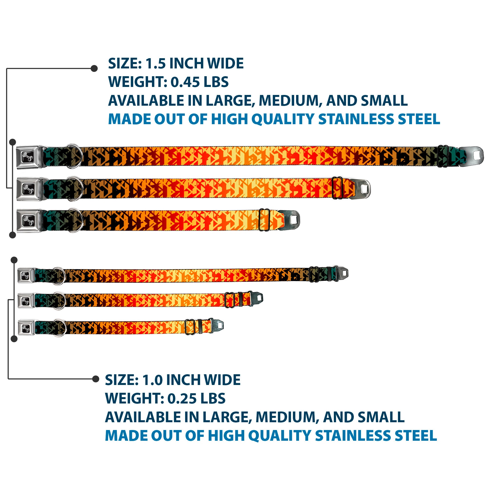 Dog Bone Seatbelt Buckle Collar - Geometric Transition Blues/Reds/Orange/Yellows Seatbelt Buckle Collars Buckle-Down