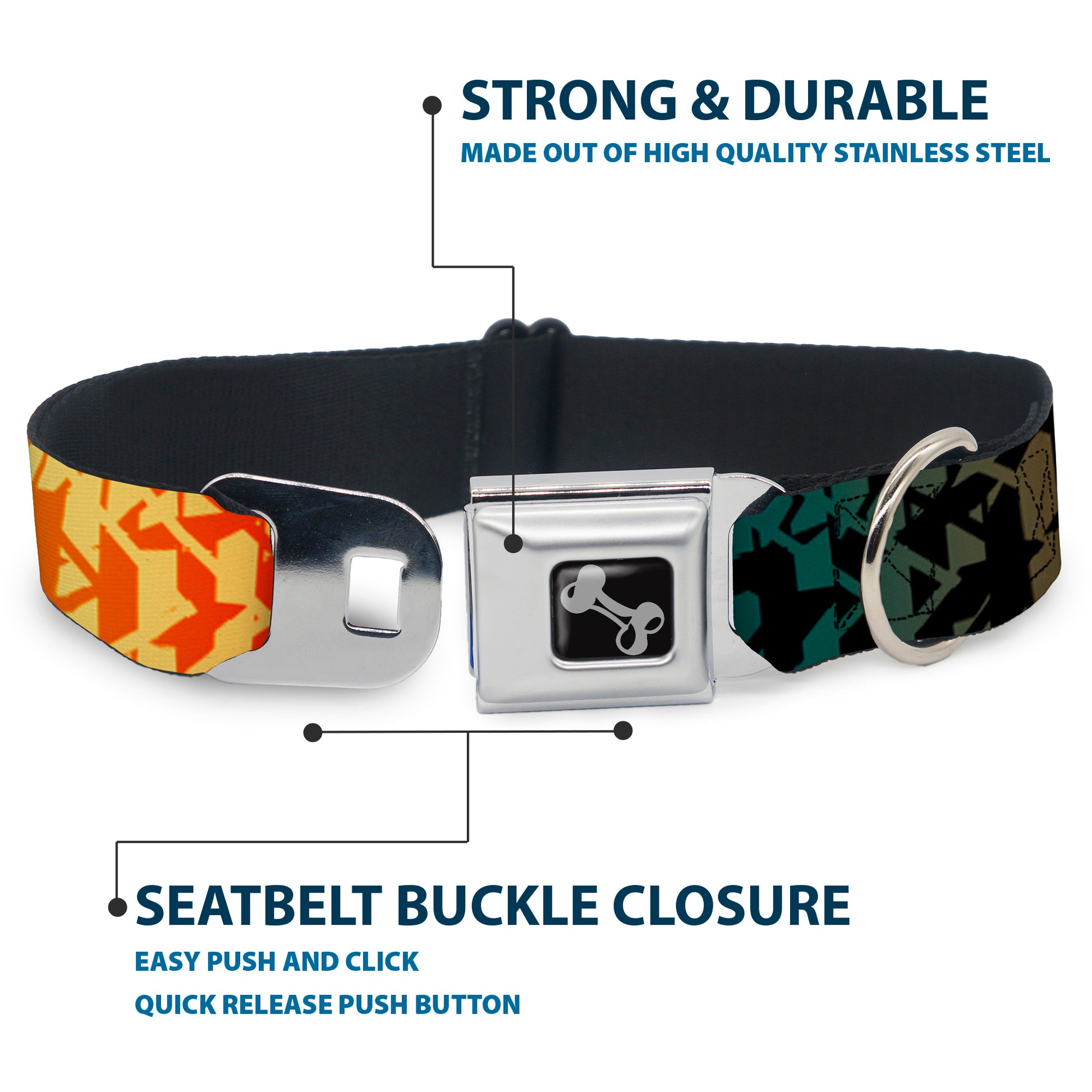 Dog Bone Seatbelt Buckle Collar - Geometric Transition Blues/Reds/Orange/Yellows Seatbelt Buckle Collars Buckle-Down